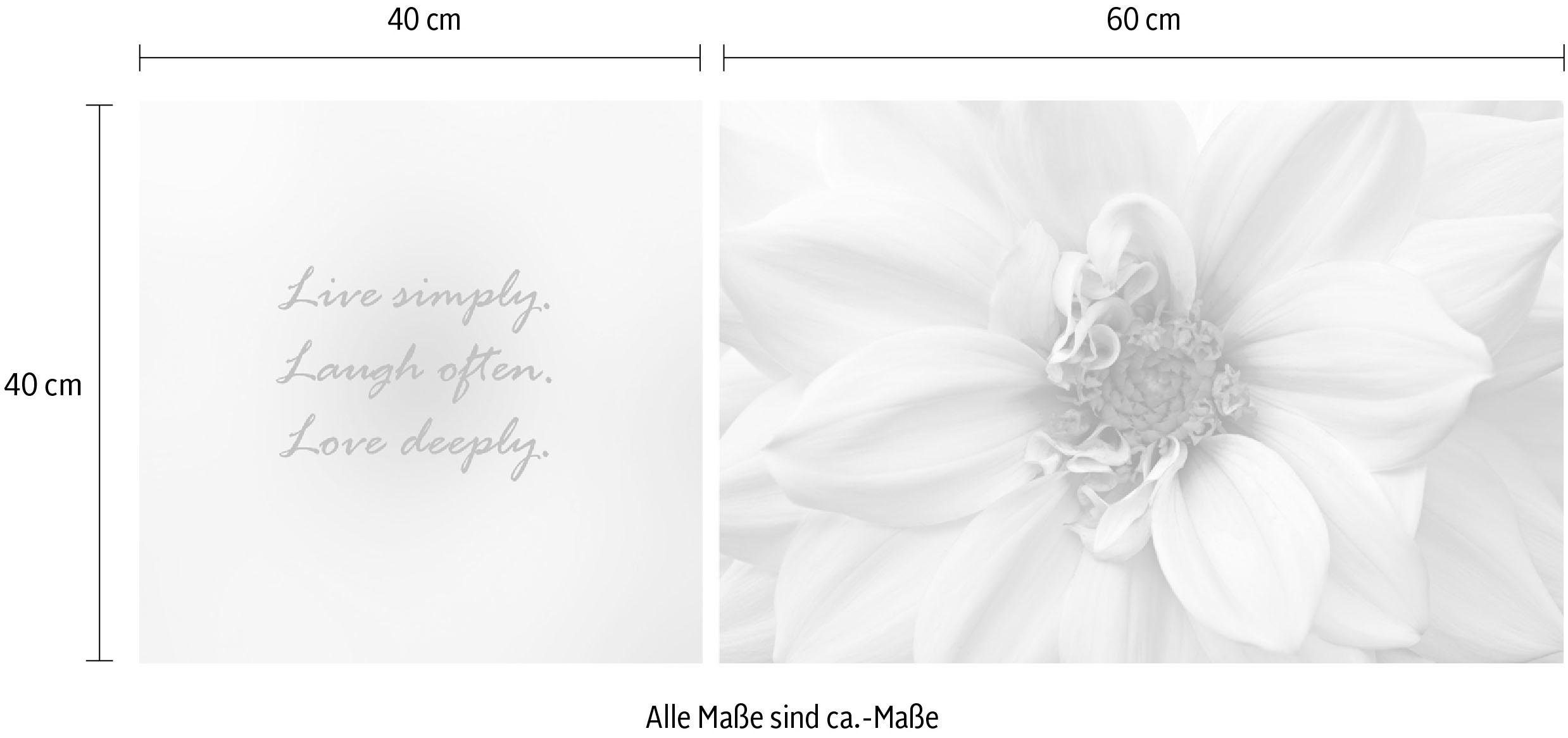 queence Artprint op linnen Live, Laugh & Love Premium canvasstof, handgemaakt in Duitsland, uitspraak, 2-delige set (set)