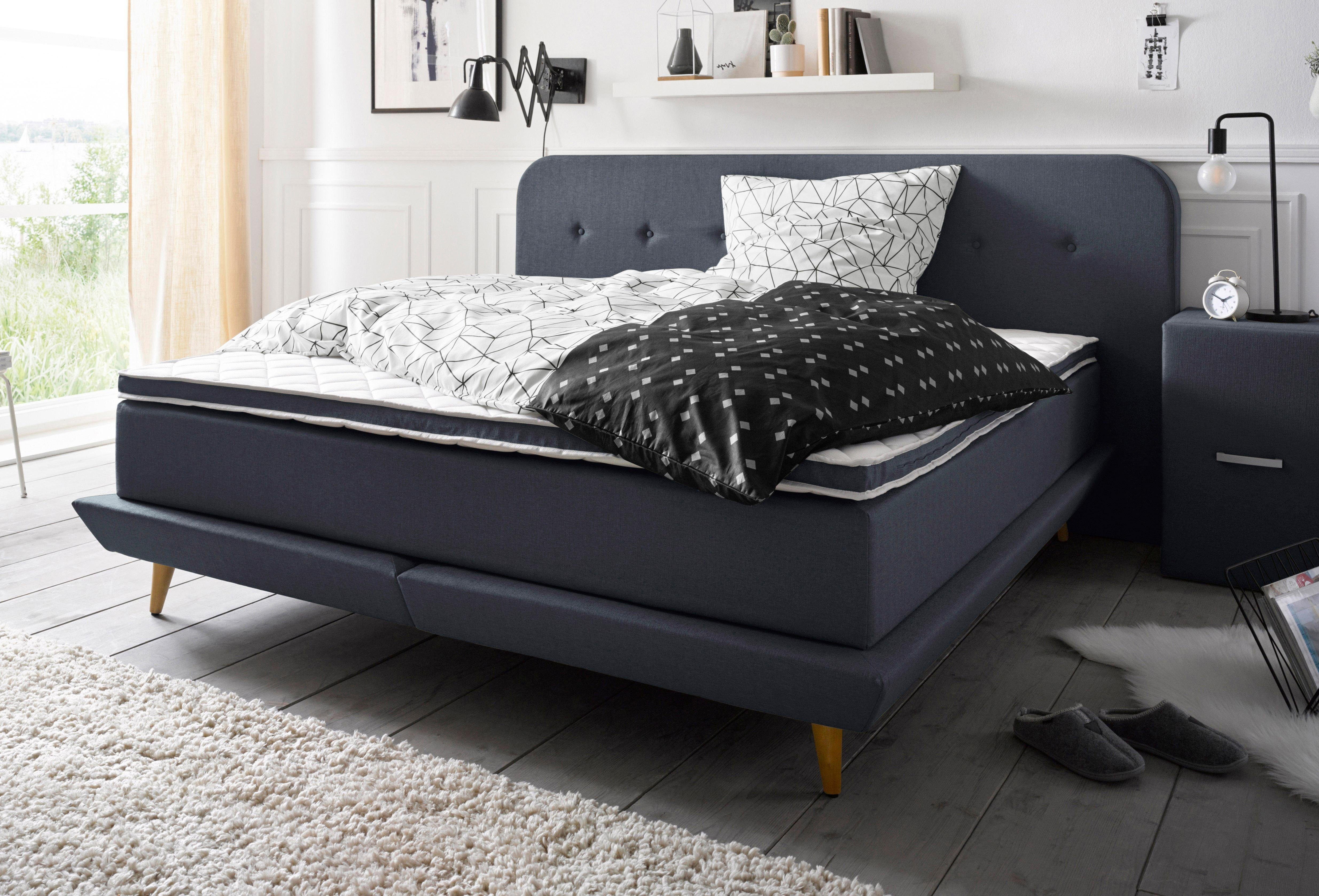 andas Boxspring Premium Stiksels met capitonnage, incl. topmatras boxsprings blauw