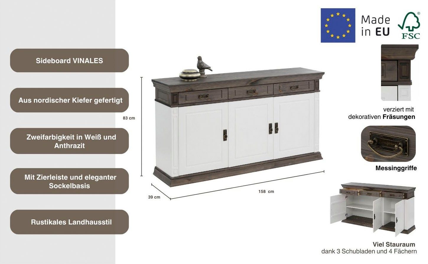 Home affaire Dressoir Vinales Commode, breedte 158 cm