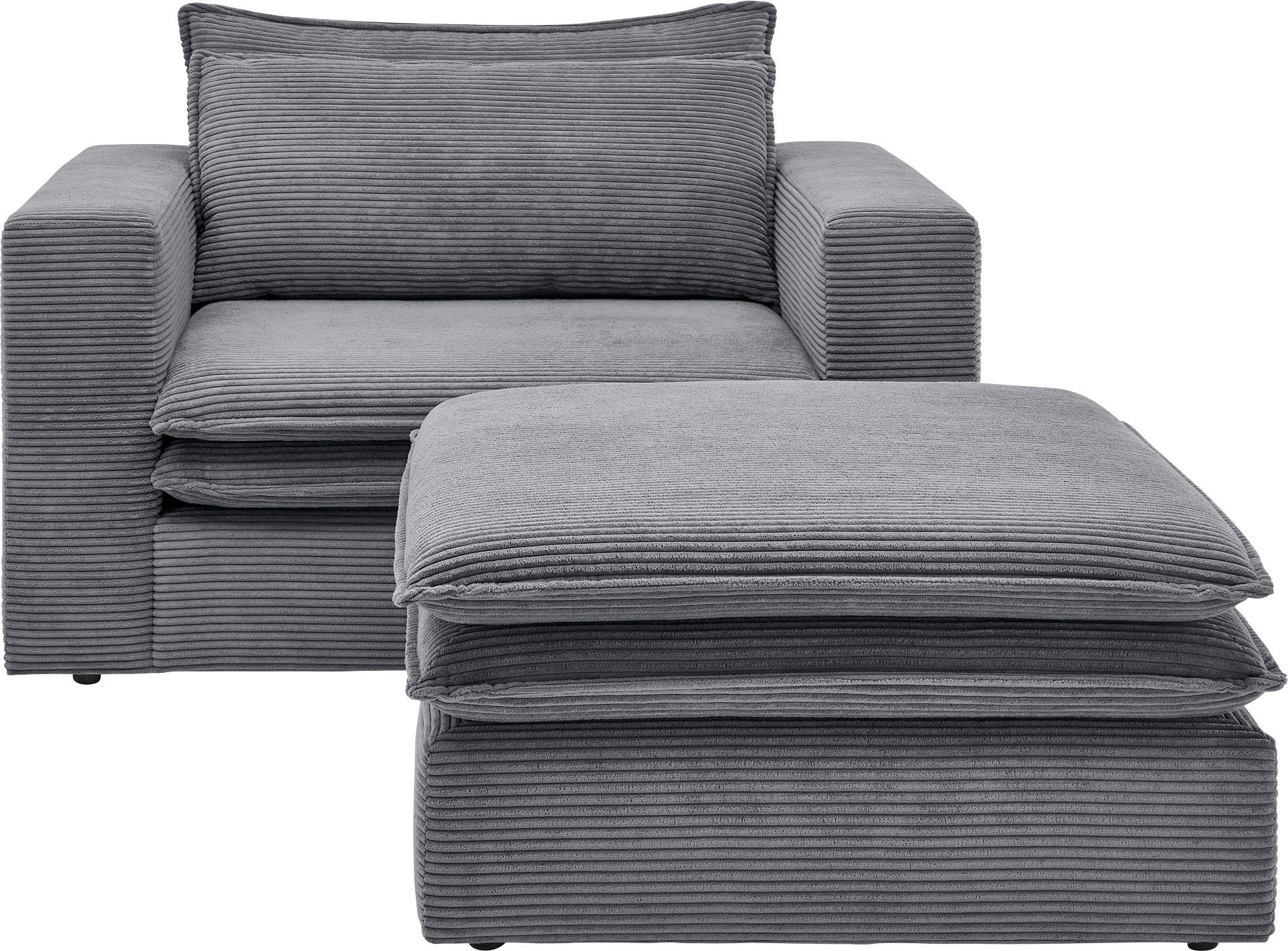 Places of Style Zithoek PIAGGE Hoogwaardige cord, fauteuil en hocker klein als set (2-delig)