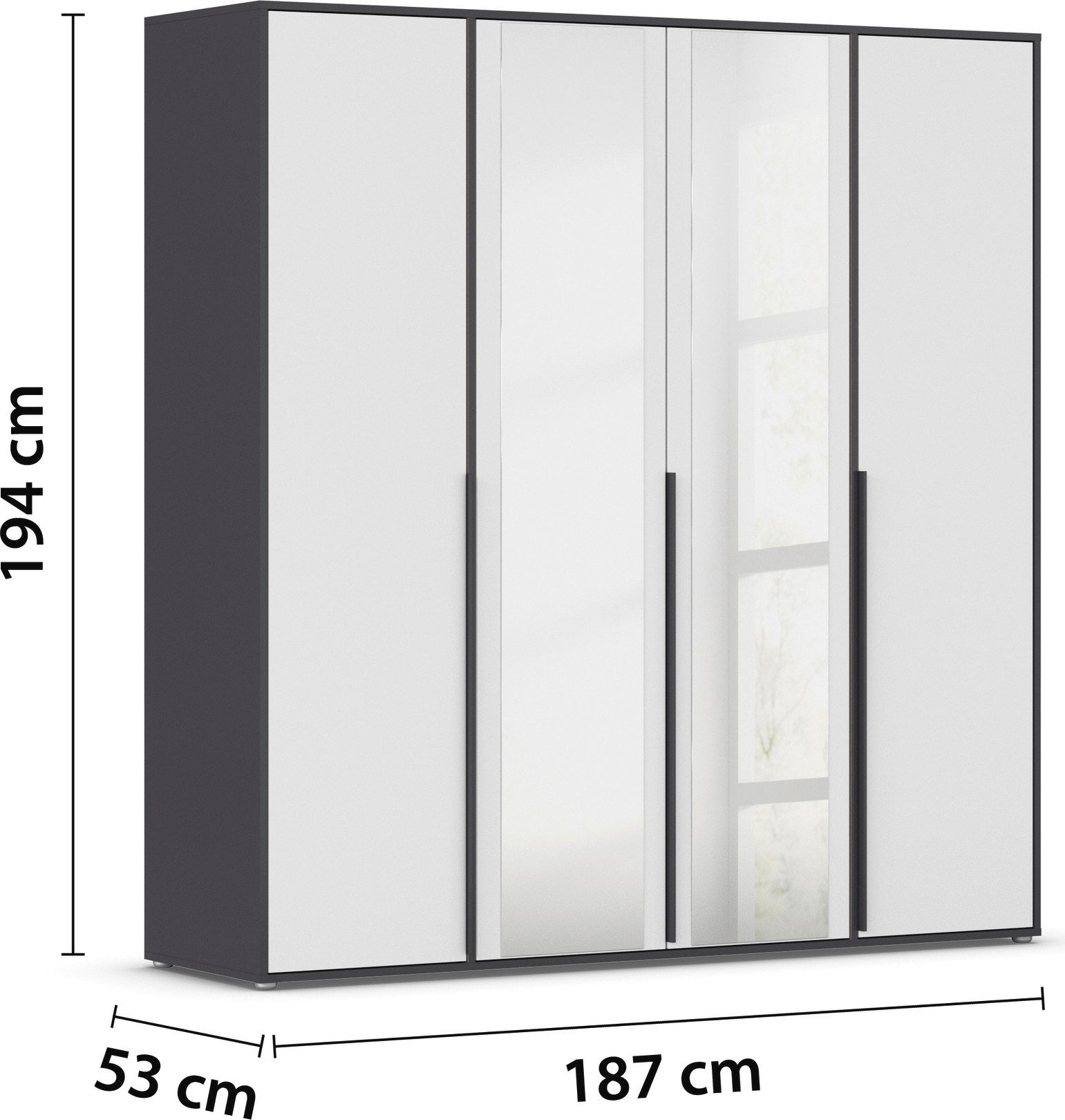 rauch Draaideurkast Kledingkast Kast Garderobe Wasmand NAGATA met Spiegel und modernen stangengriffen in graumetallic topseller made in germany