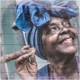 home affaire artprint op hout havanna lady met hoofddoek 40-40 cm blauw