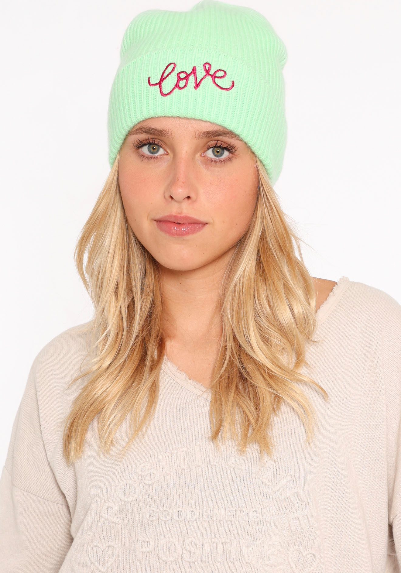 Zwillingsherz Beanie met Love borduursel (set)
