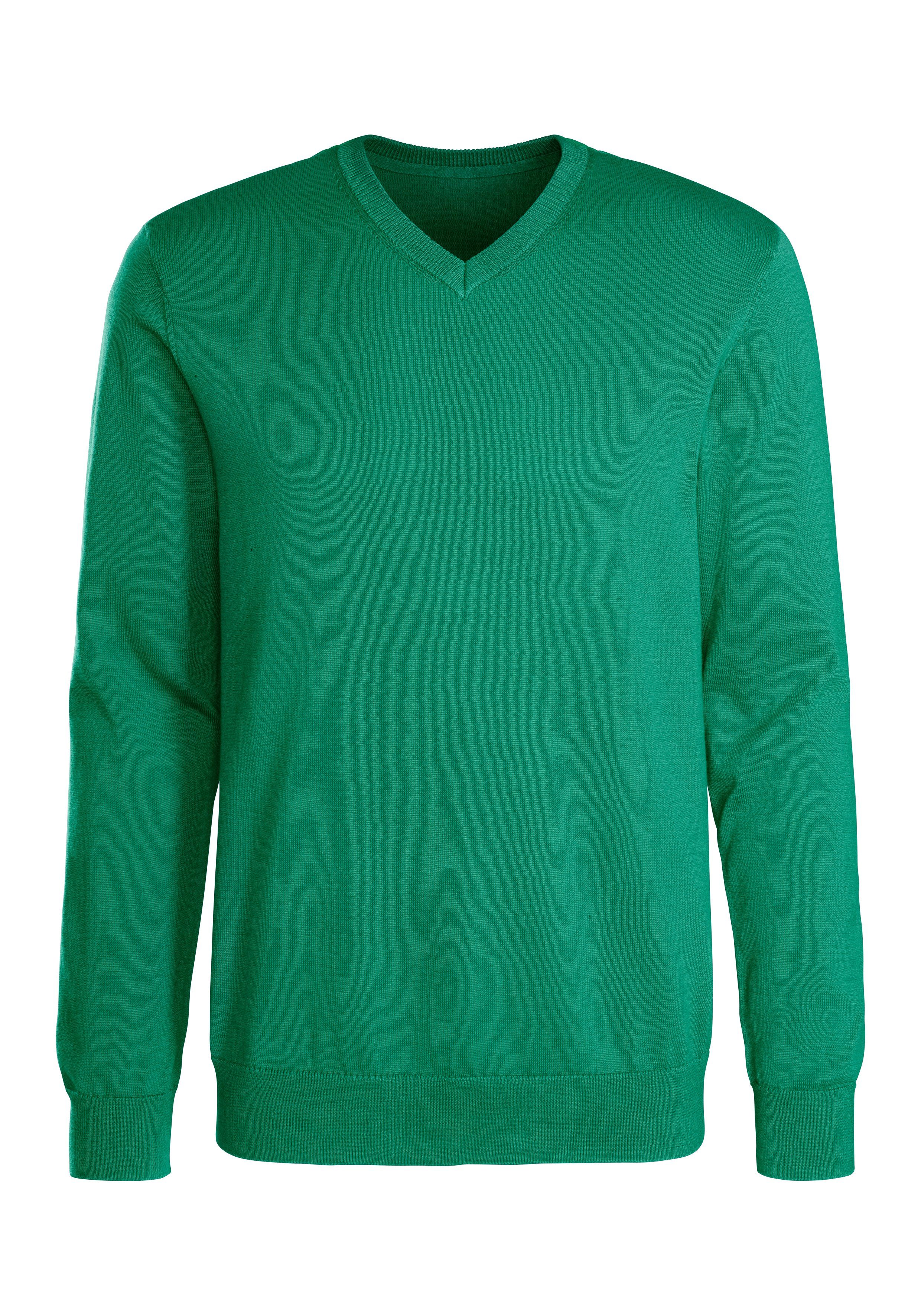 H.I.S Gebreide trui met v-hals, pullover van fijn breiwerk, katoenmix