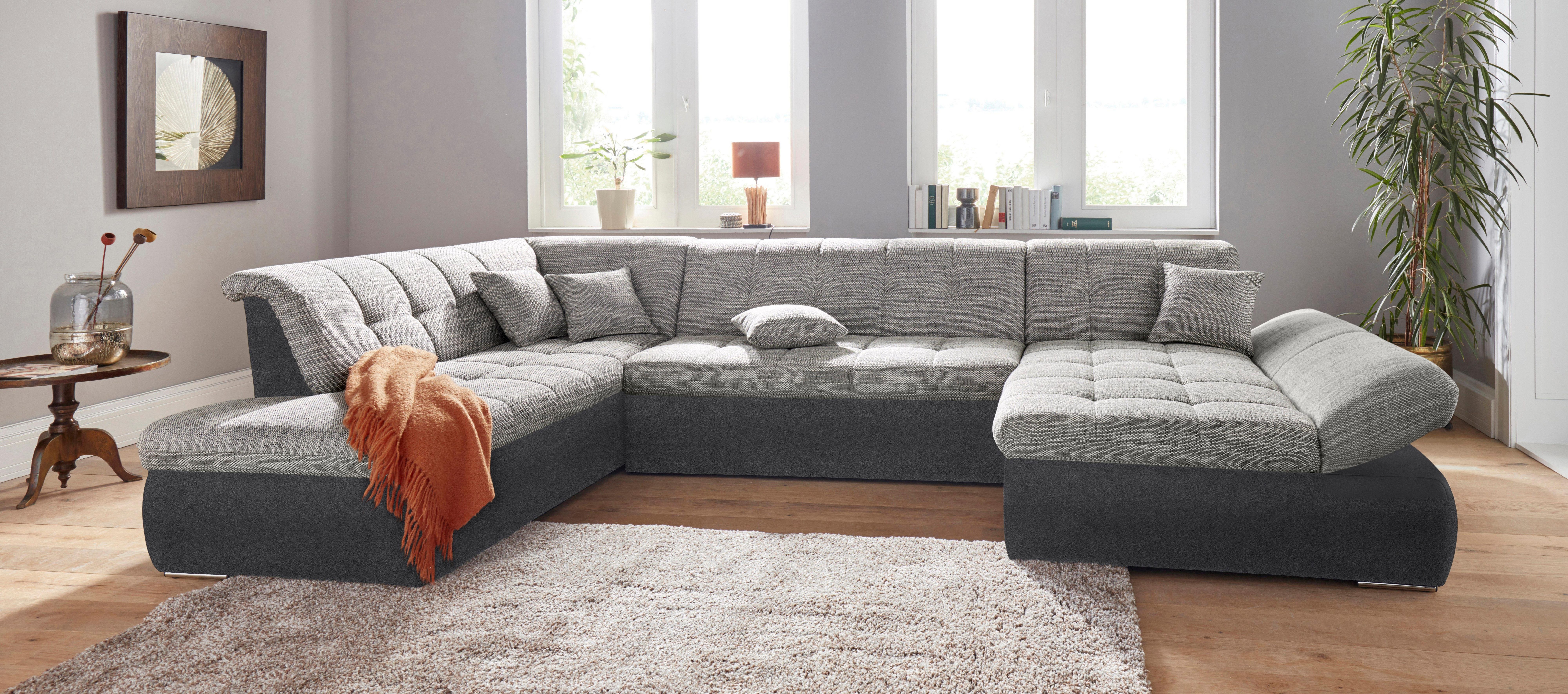 DOMO collection Zithoek PB Moric optioneel met slaapfunctie + armsteunverstelling, L-vorm XXL-formaat BxDxH: 353x216x80 cm, fijn doorgestikt patroon, incl. sierkussens