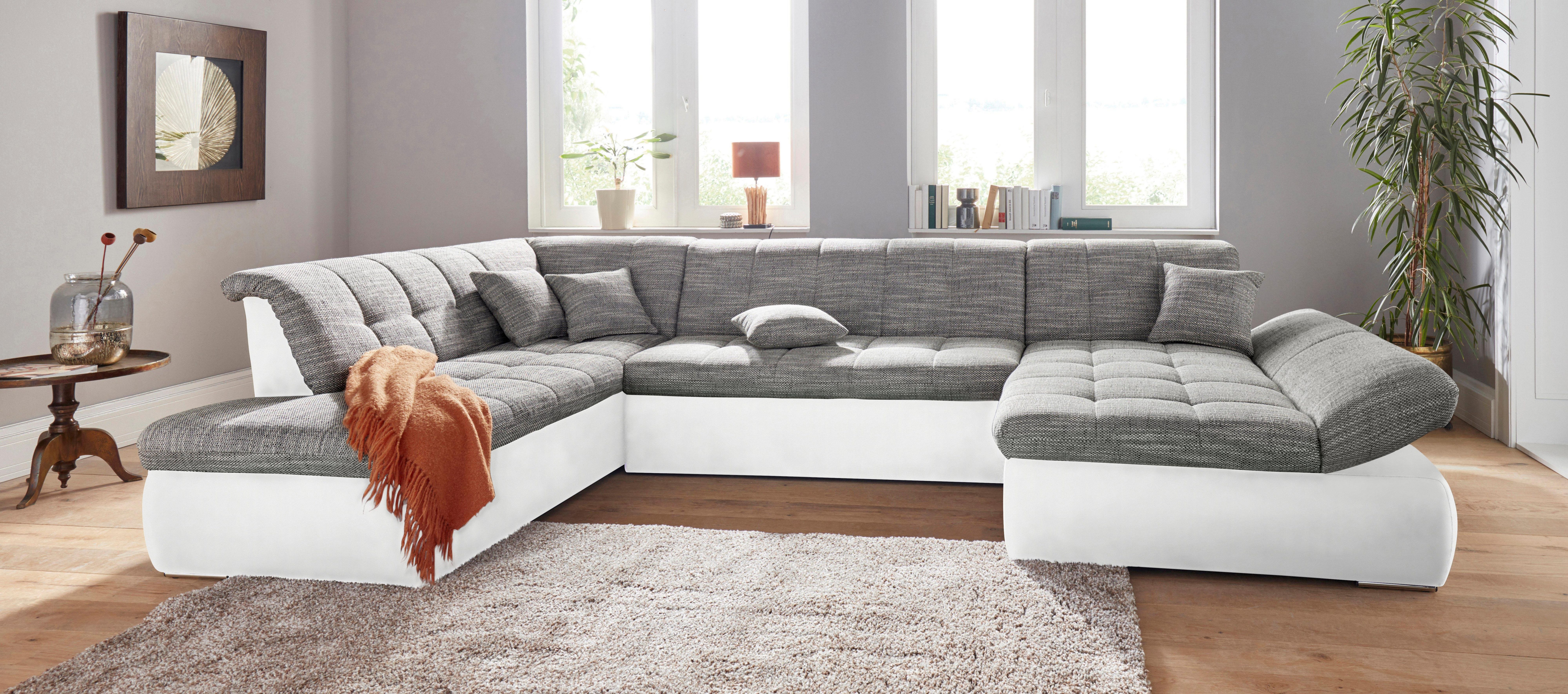 DOMO collection Zithoek PB Moric optioneel met slaapfunctie + armsteunverstelling, L-vorm XXL-formaat BxDxH: 353x216x80 cm, fijn doorgestikt patroon, incl. sierkussens
