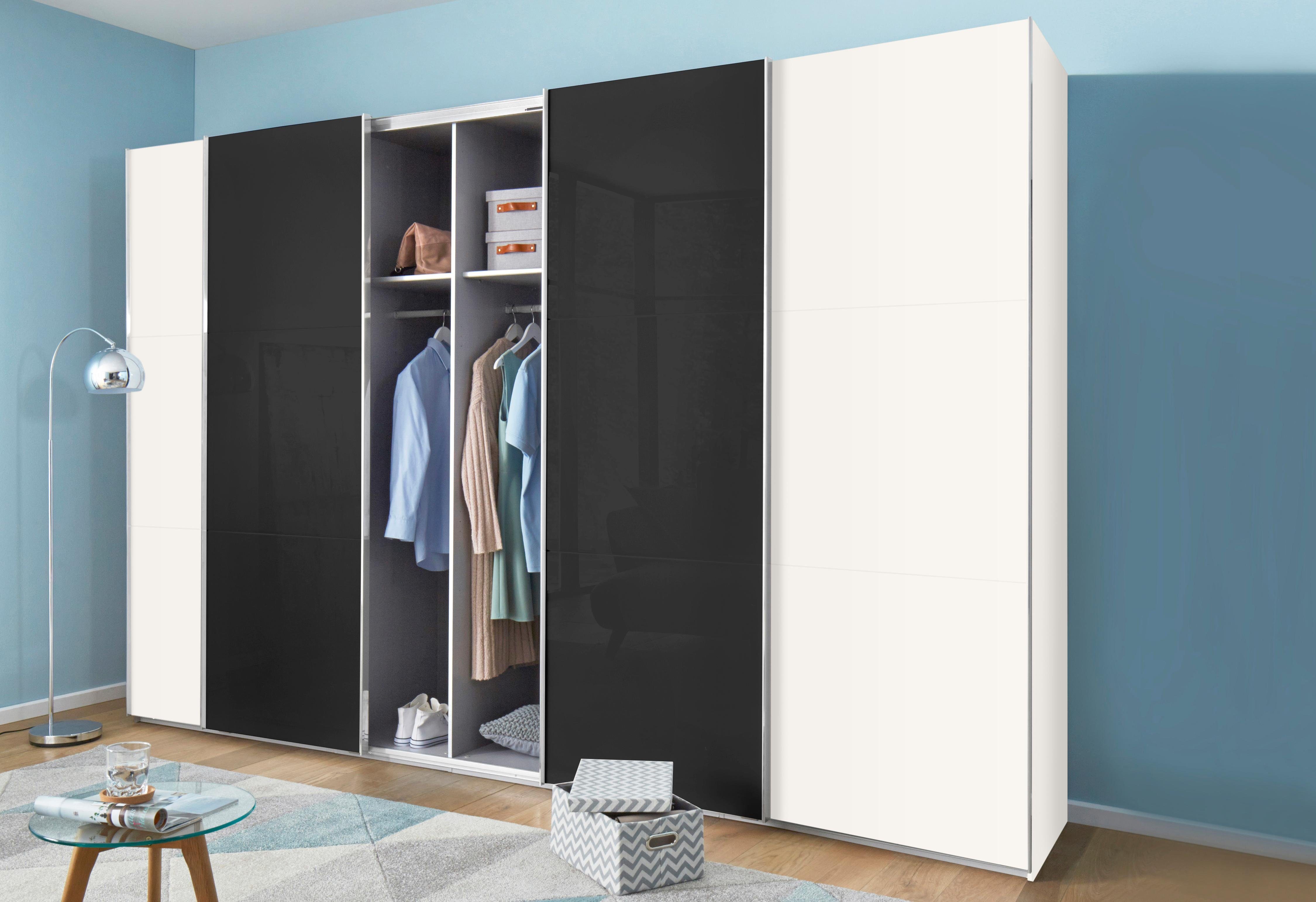 Wimex Zweefdeurkast Level by fresh to go met glazen deuren en synchroon openen zweefdeurkasten maat 350 cm x 236 cm wit
