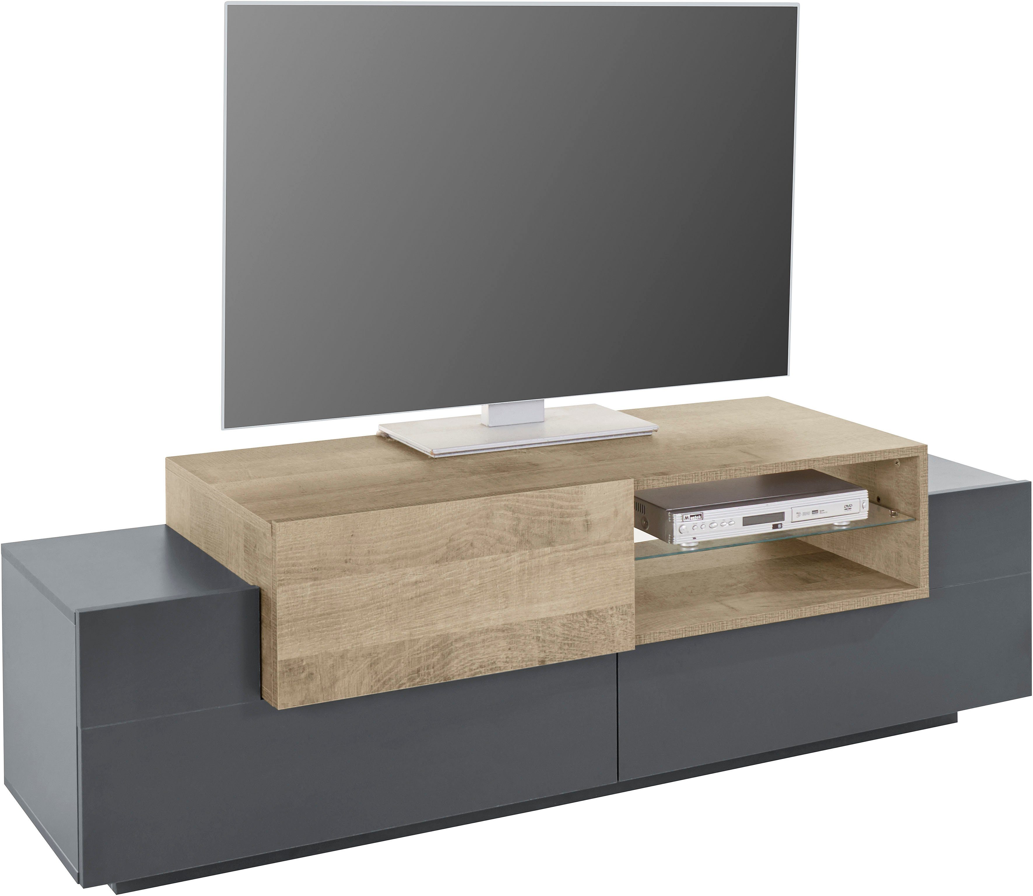 INOSIGN Tv-meubel Coro, lowboard, TV-commode, TV-meubelen, TV-bank met 2 kleppen, 1 deur, 1 glazen plank, breedte 160