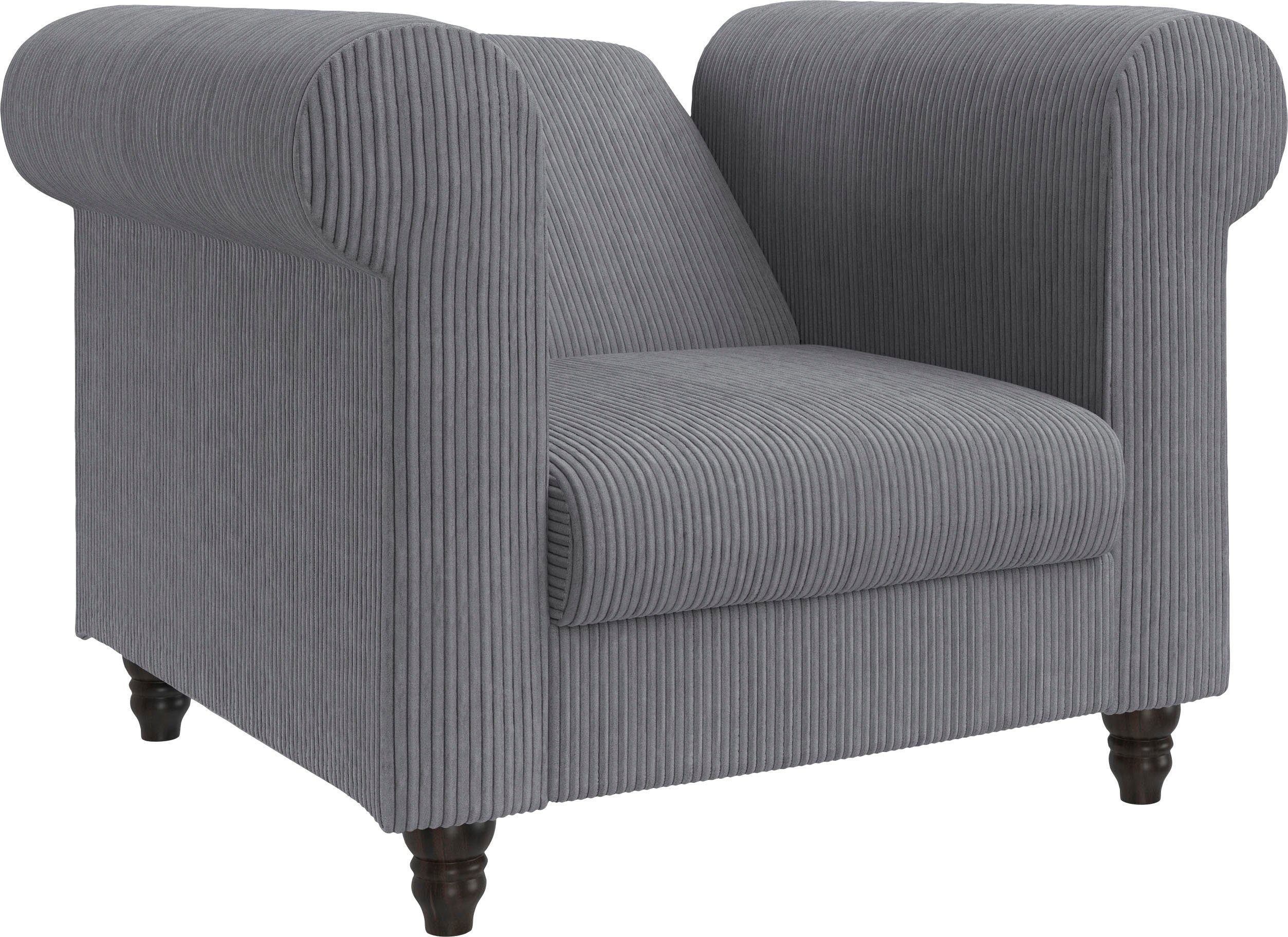Dorel Home Chesterfield-fauteuil Felix II in breed ribfluweel met rugleuning 3-voudig verstelbaar, benen massief hout, zithoogte 46 cm
