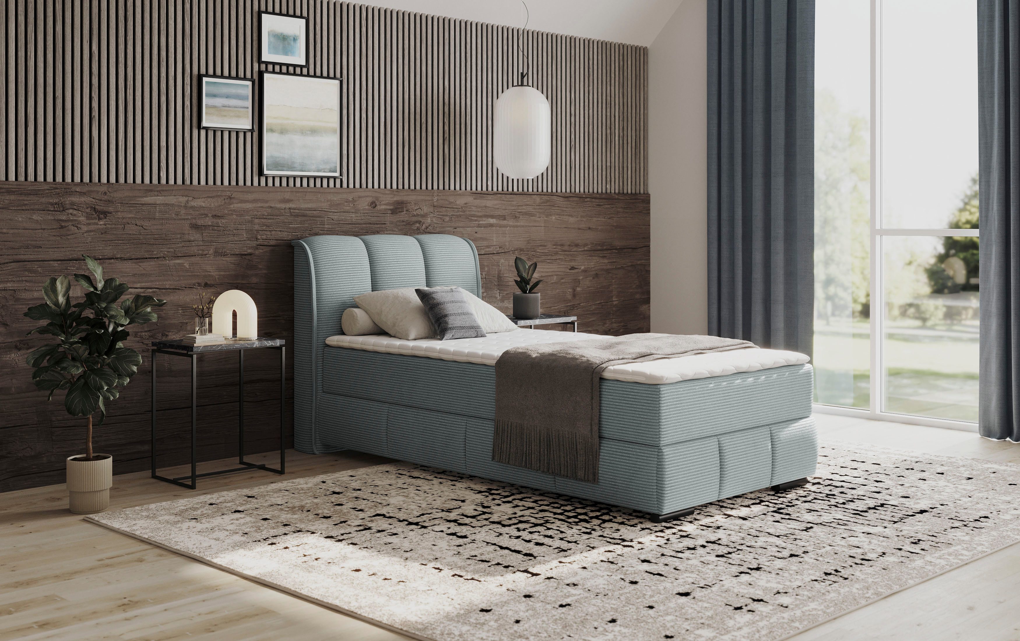 Mr. Couch Boxspring Bethany met bedkist, incl. matras Topmatras en sierkussen, in verschillende hardheden beschikbaar boxsprings blauw