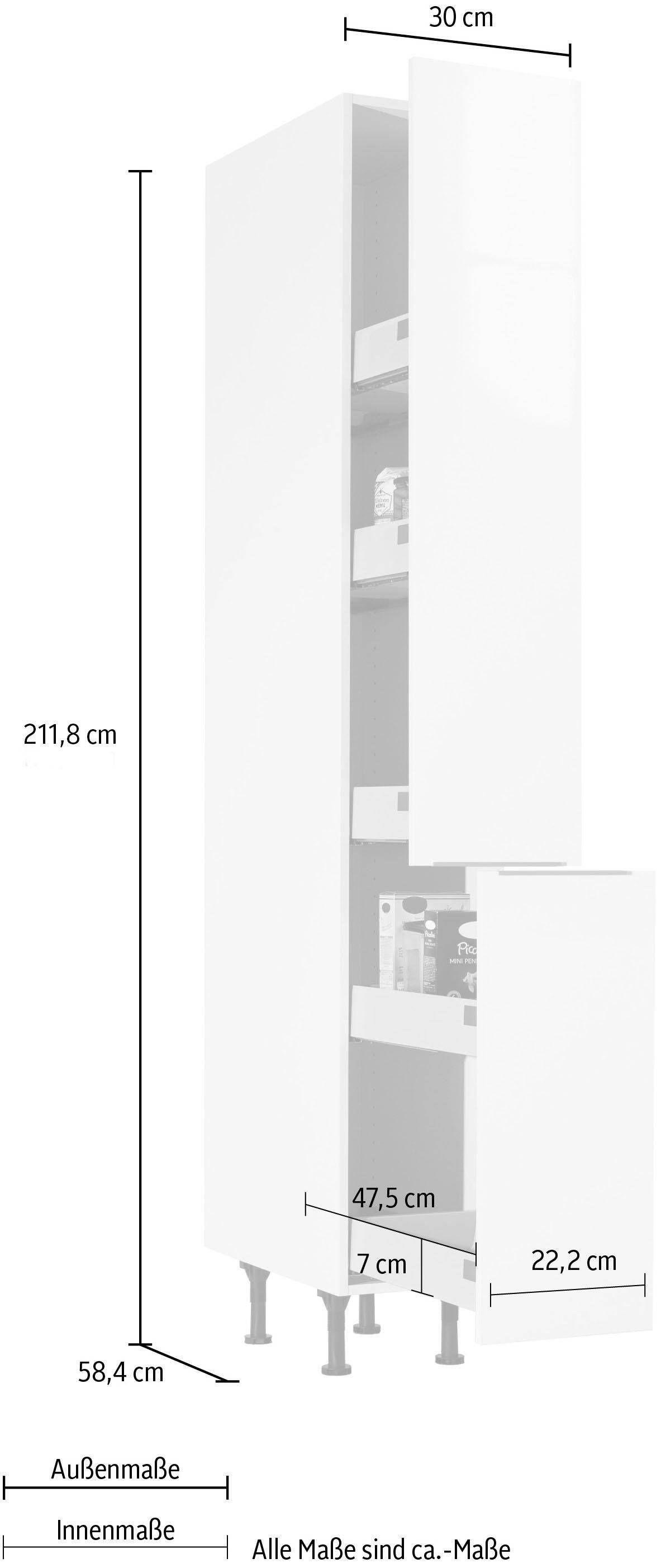 OPTIFIT Apothekerskast Tara met 2 volledig uittrekbare laden en 5 legplanken, soft-closefunctie, breedte 30 cm