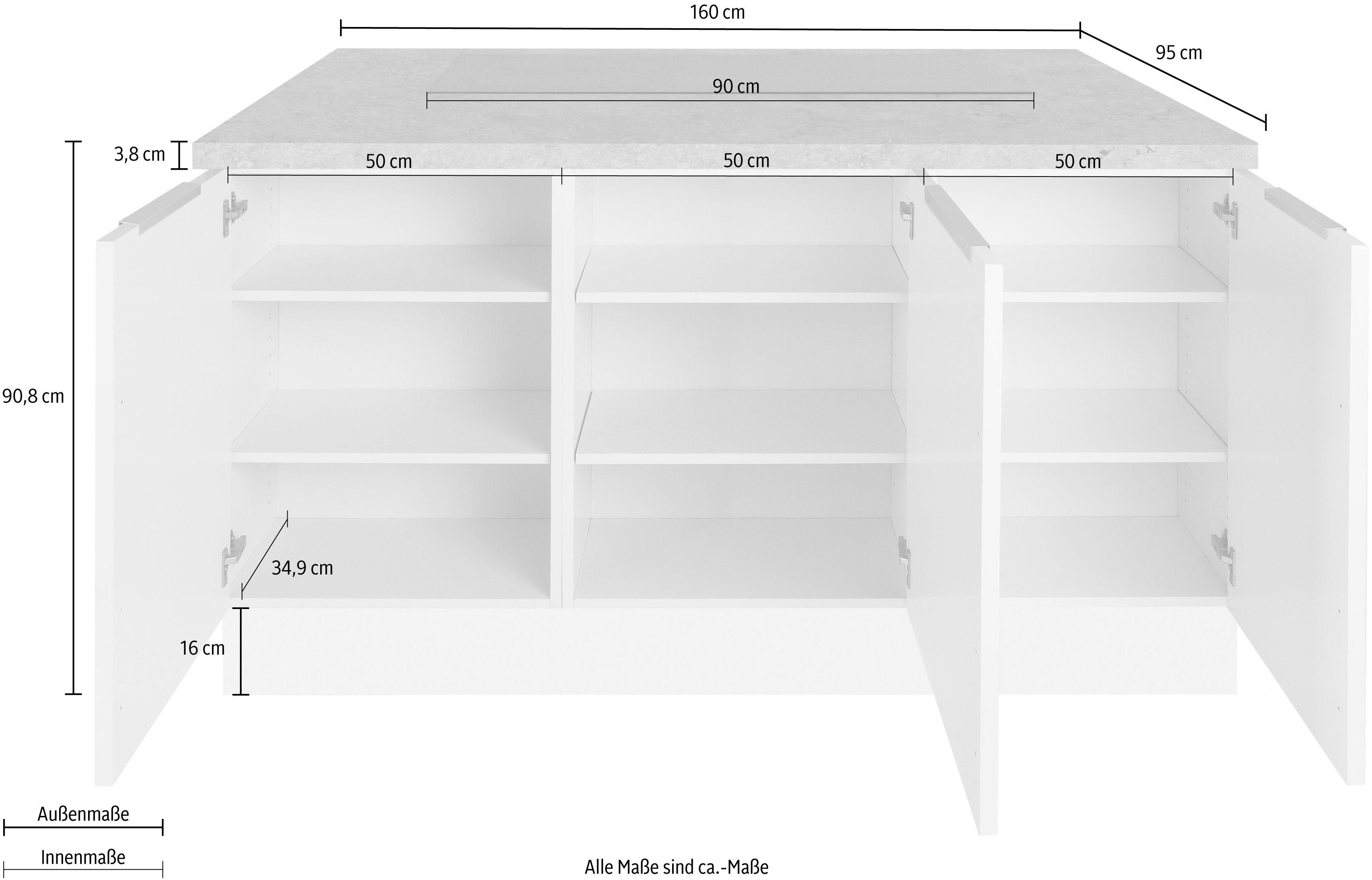 OPTIFIT Kookeiland Tara met volledige uittrekbaarheid en soft-close functie, breedte 150 x 95 cm