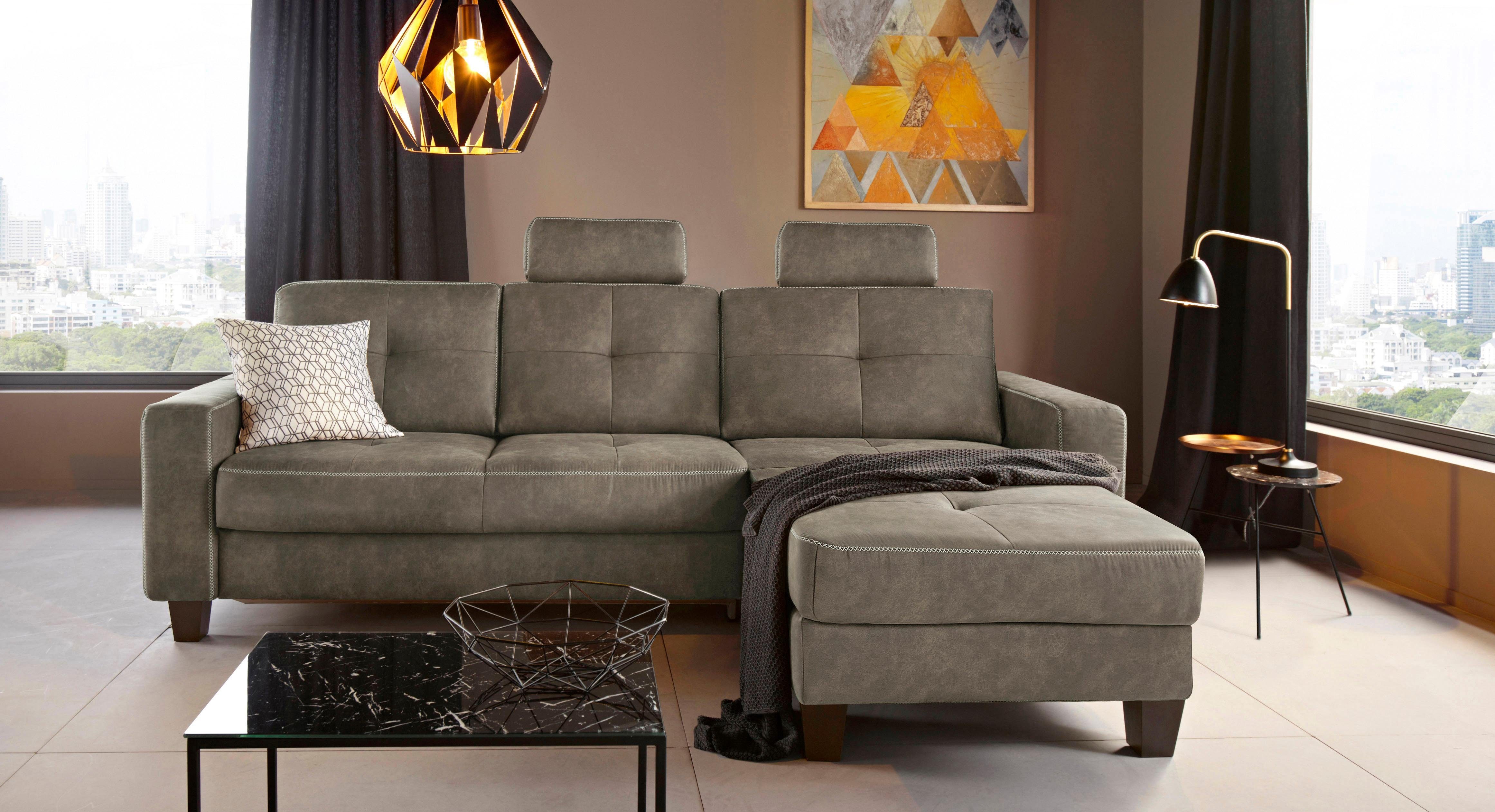 Places of Style Hoekbank Varese L-vorm Kruisnaad in beige