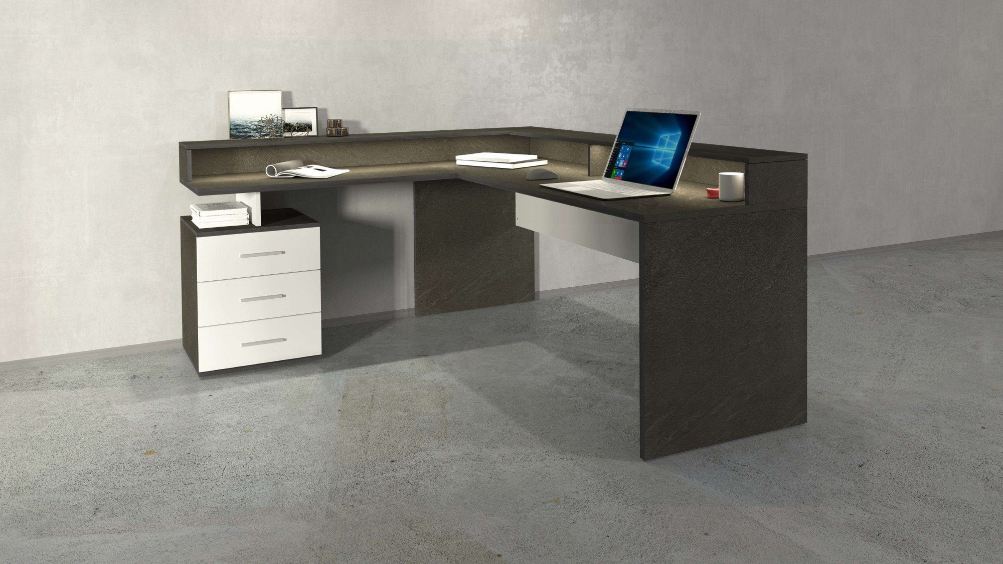INOSIGN Hoekbureau New Selina Bureau, lades, met of zonder monitorsteun, B 180/160 cm