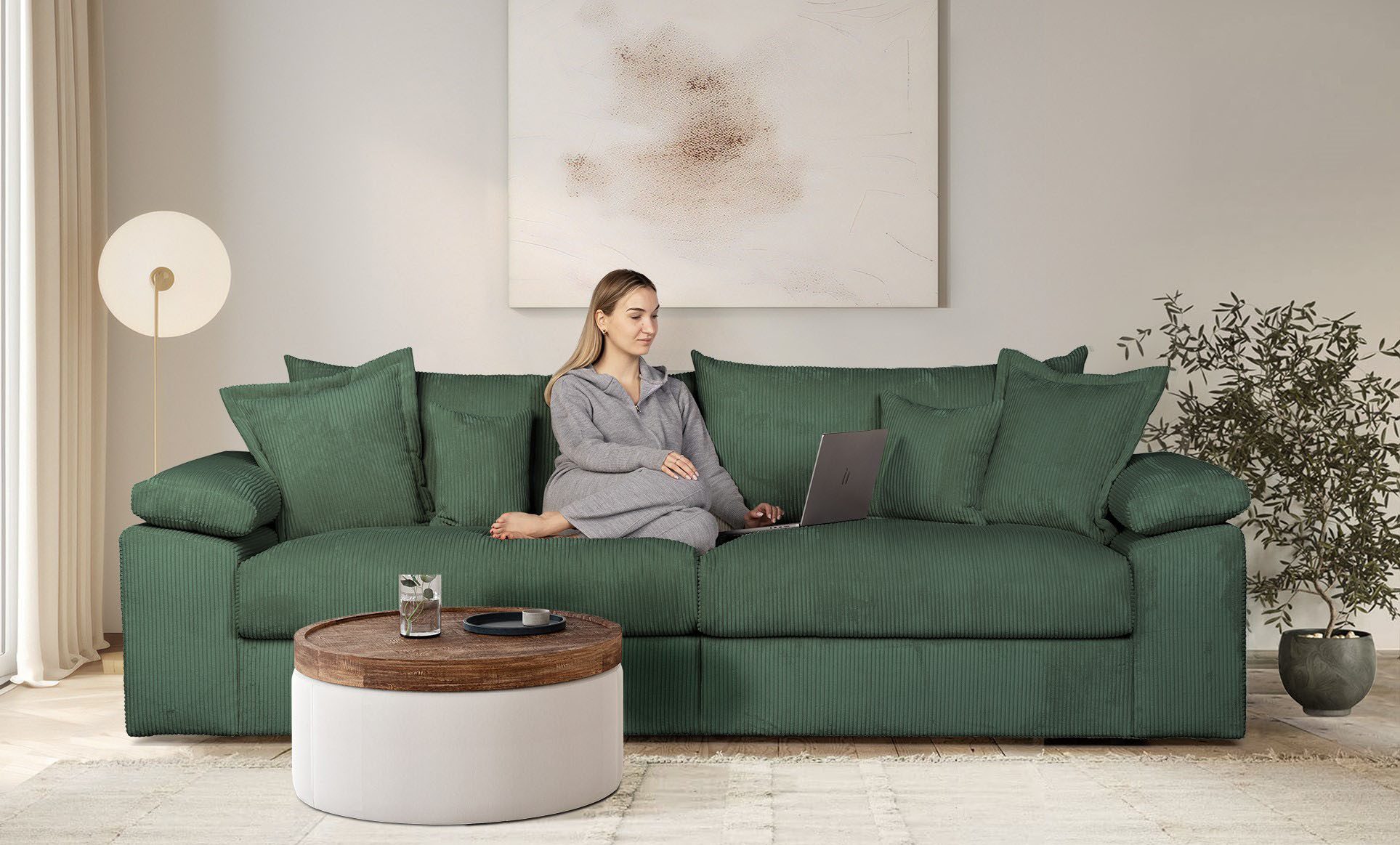 Home affaire Megabank Soft&Cosy XL - breedte 246 cm Mega-bank, in corduroy, met binnenvering groen, xxl banken