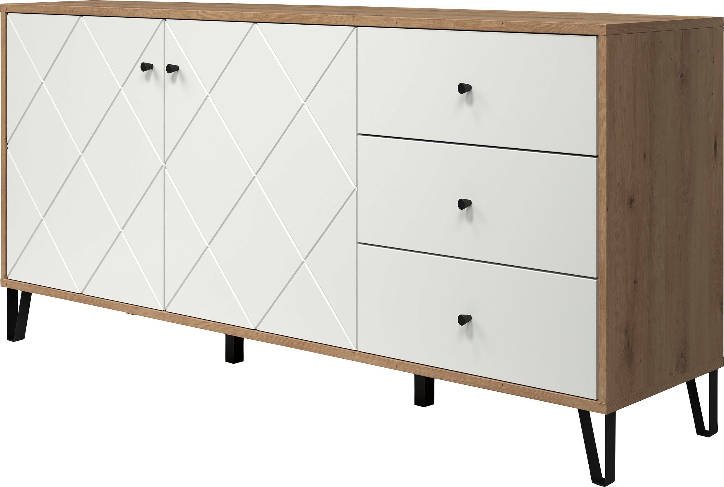 Places of Style Dressoir Tarragona Commode, Frezingen in ruitlook, Breedte 183 cm