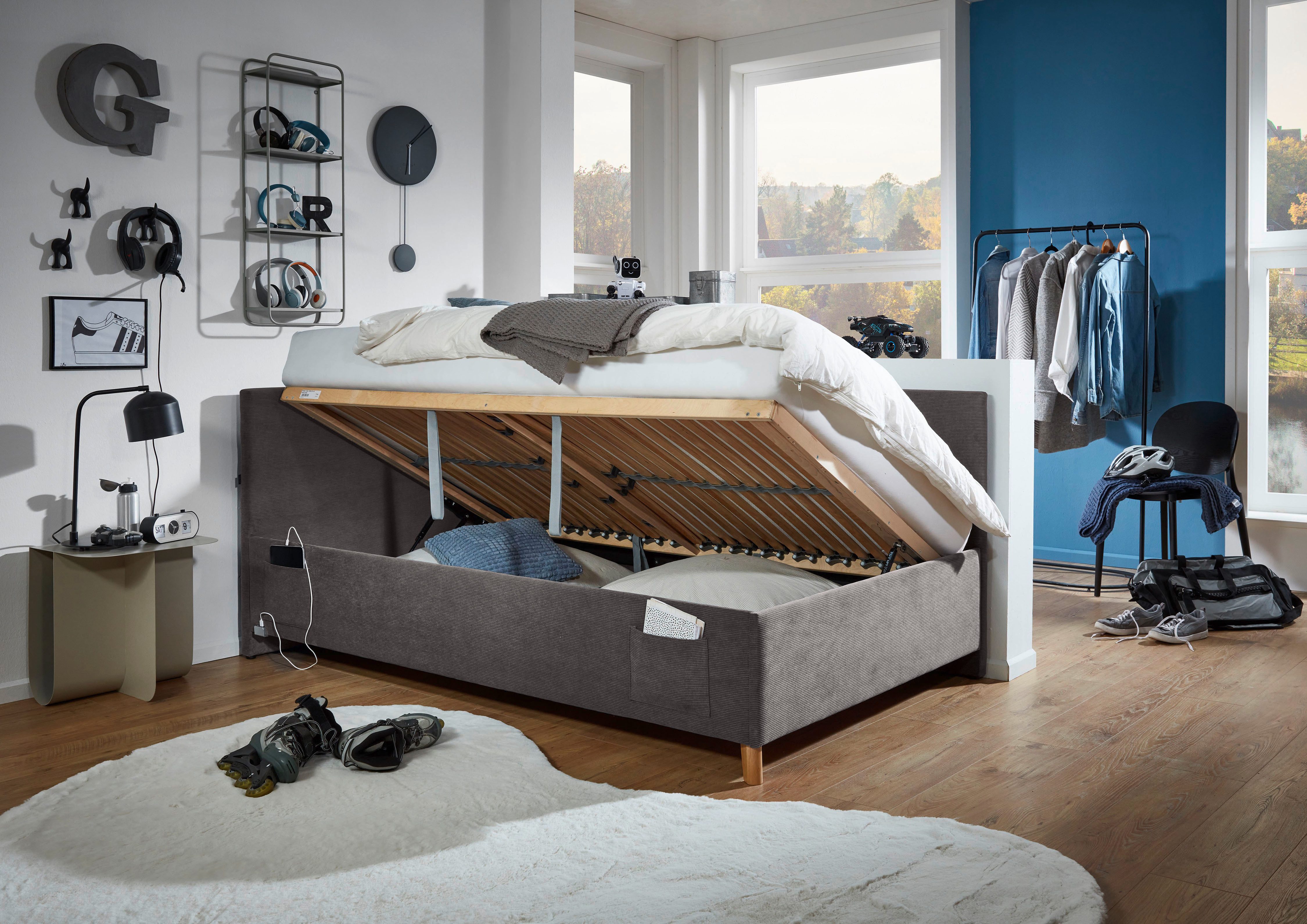 meise.möbel Kinderledikant COOL II Bekleed bed naar keuze met bedkist, tienerbed inclusief USB-aansluitingen