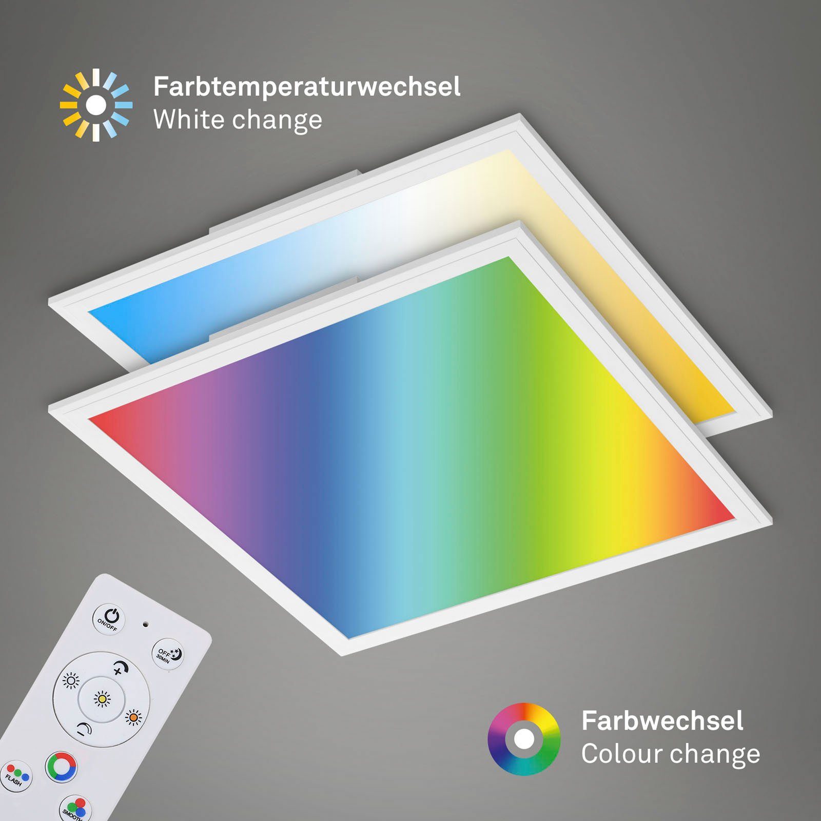 Briloner Leuchten Led-paneel 7152016 Colour Plafondlamp, 45x45x7 cm, wit, 24W, woonkamer, slaapkamer, keuken