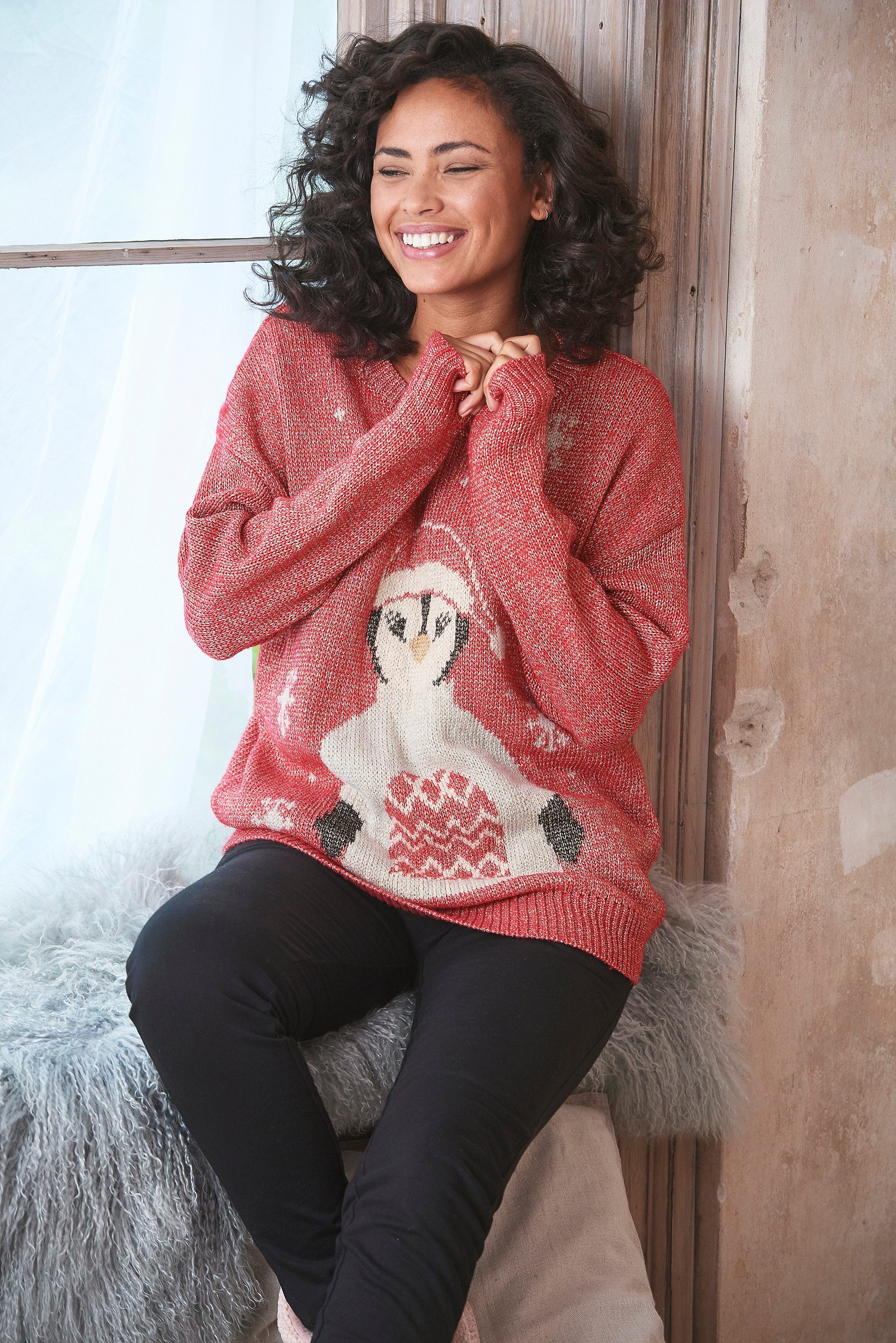 Lascana Sweater Kersttrui met ingebreid motief, loungewear