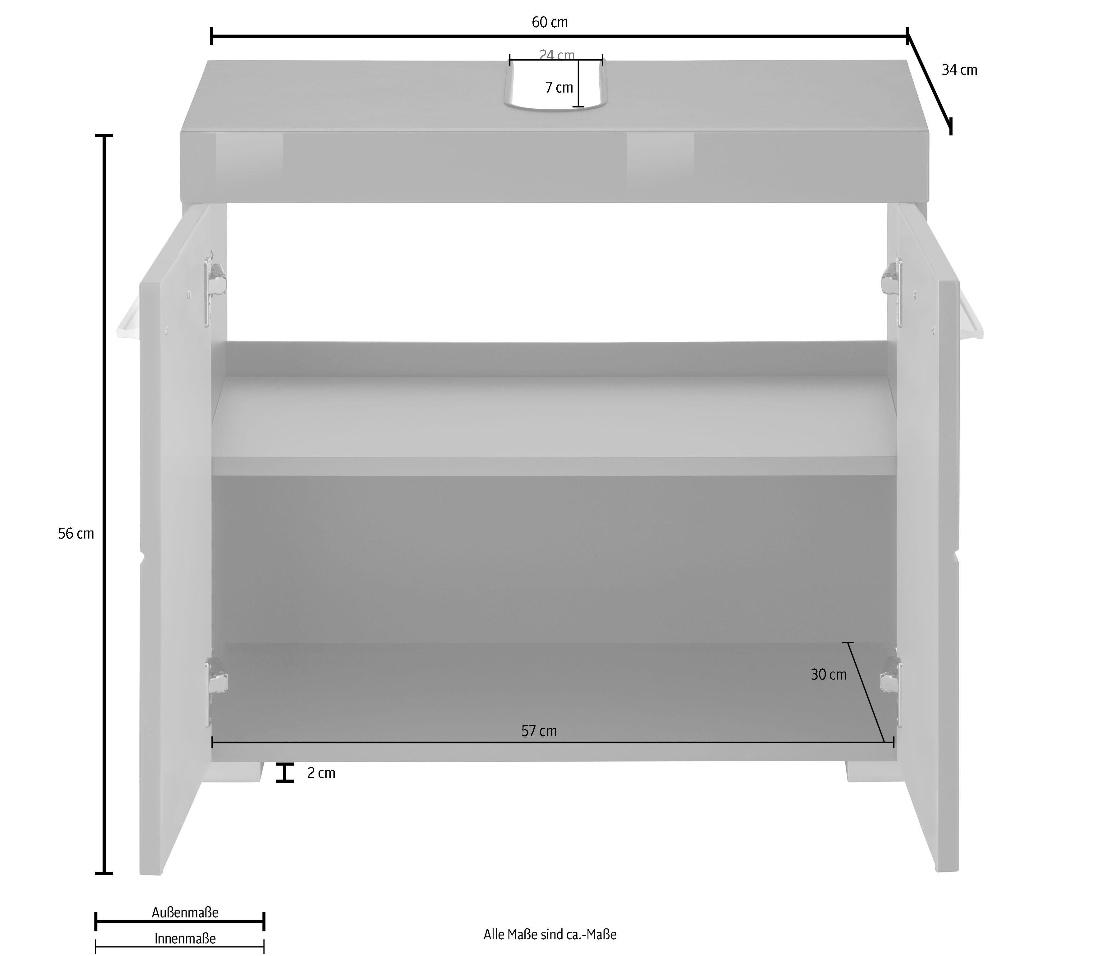 INOSIGN Wastafelonderkast Avena Wastafel met 2 deuren - uitsparing 26/8 cm - (B/D/H) 60/34/56 cm