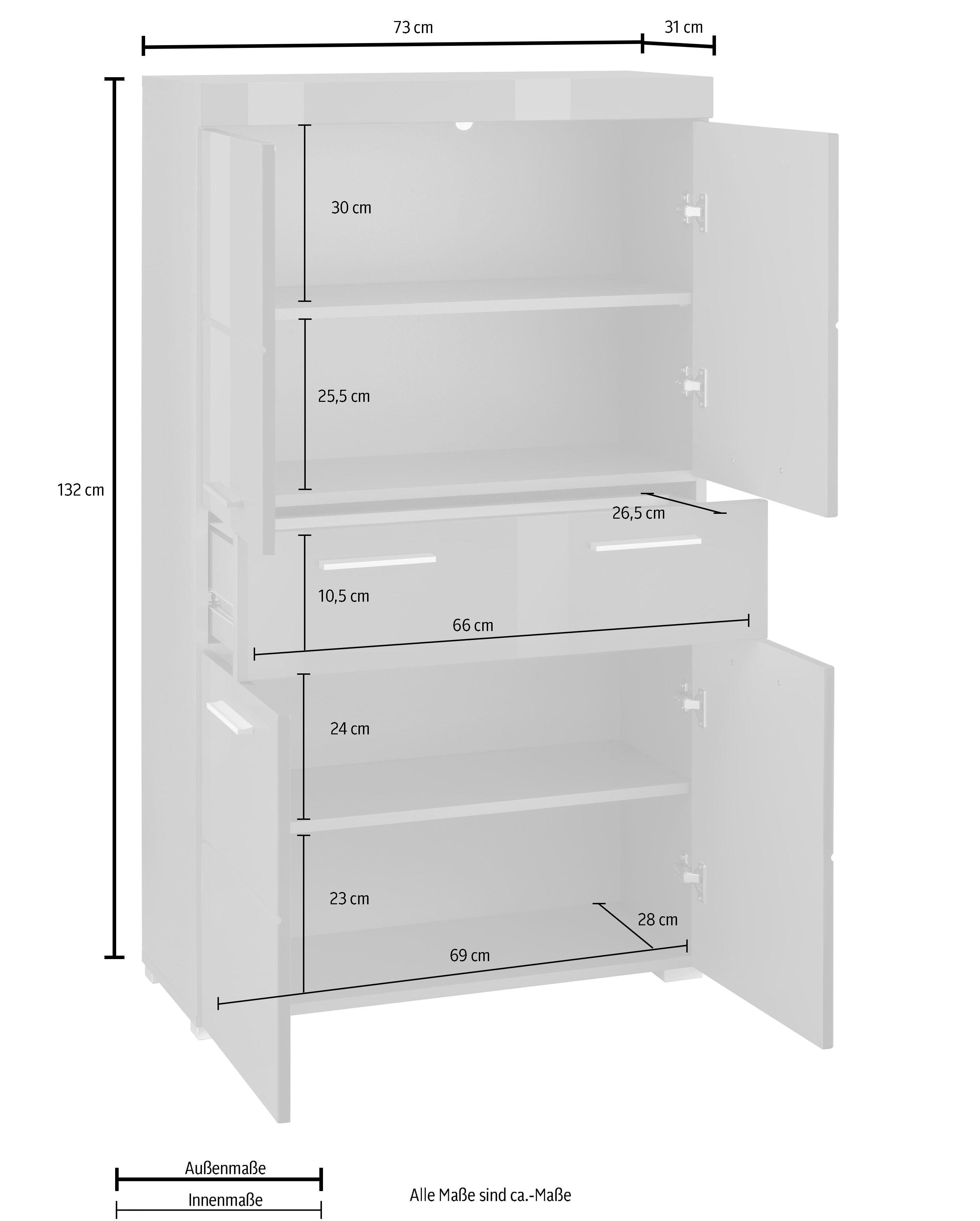 INOSIGN Halfhoge kast Avena Badkamerkast met 1 lade en 4 deuren - afmetingen (B/D/H) 73/31/130 cm