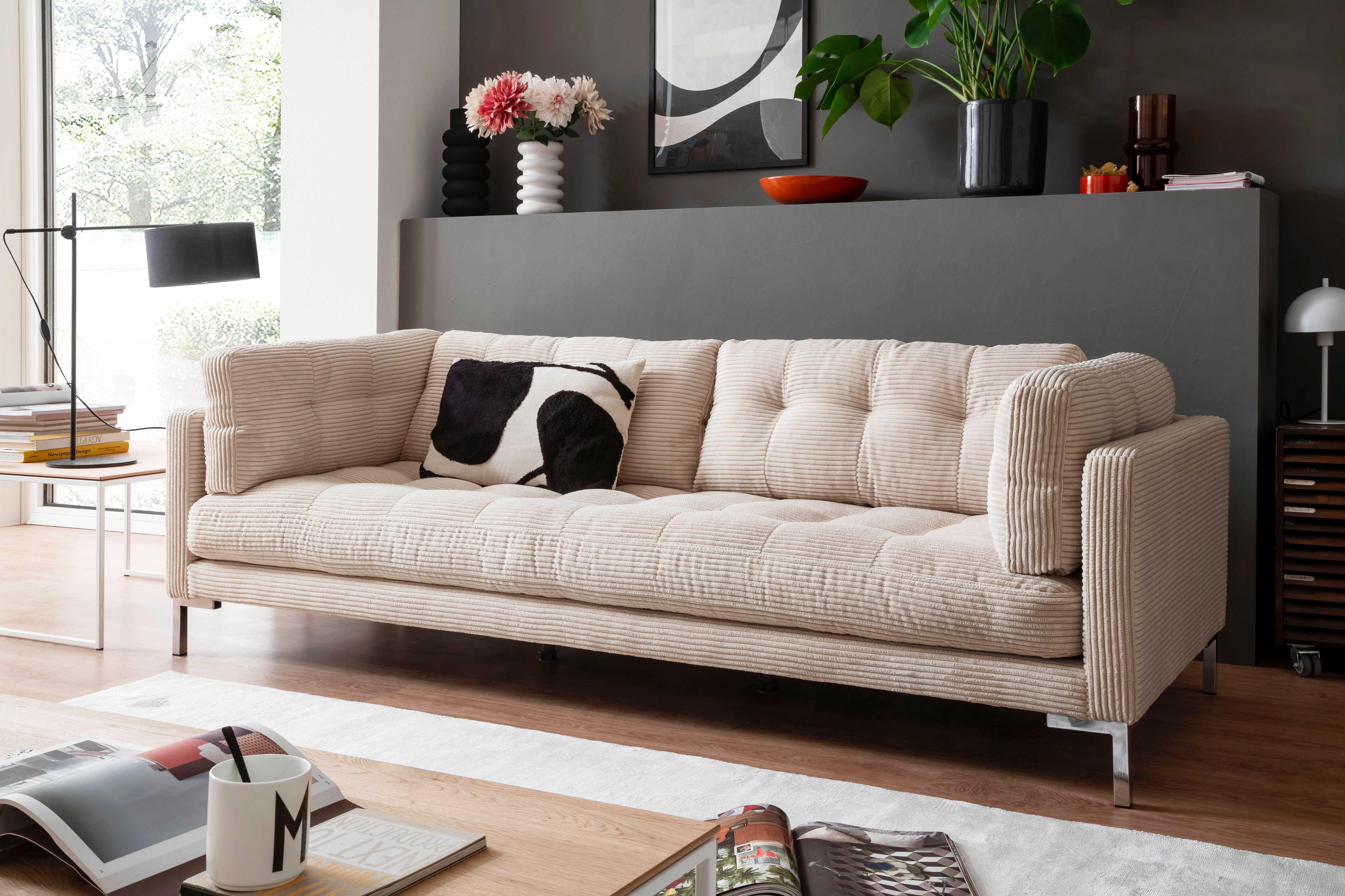 Trends by HG 3-zitsbank Landau in cordstof met metalen voet