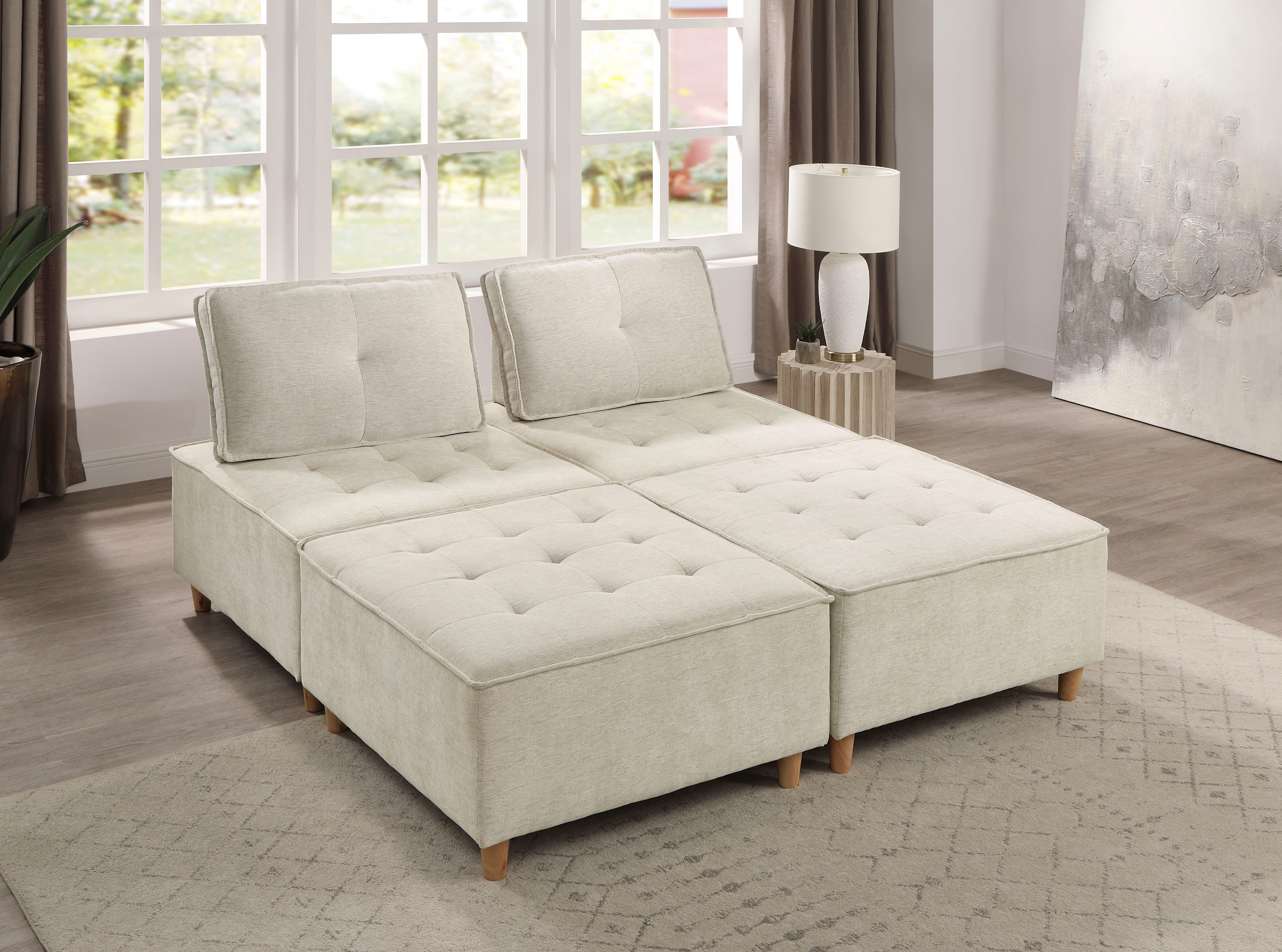RAUM.ID Hocker Flexid modulair uitbreidbaar tot bank, chenille bekleding (1 stuk)
