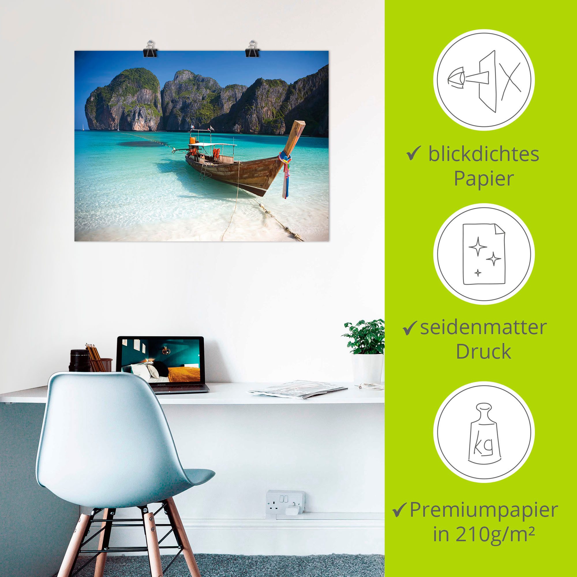 Artland Artprint Maya Bay, Koh Phi Phi Leh, Thailand als artprint op linnen, poster, muursticker in verschillende maten