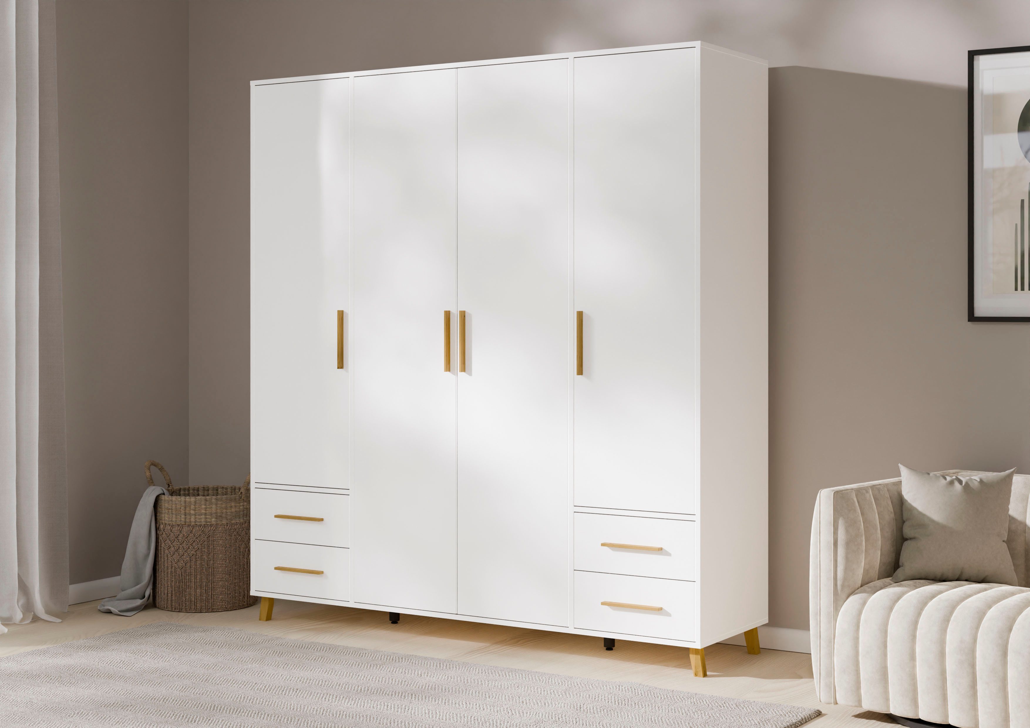 rauch Draaideurkast Kledingkast kast garderobe waskast SHINJO Grepen en voeten van massief hout met 2 lades MADE IN GERMANY