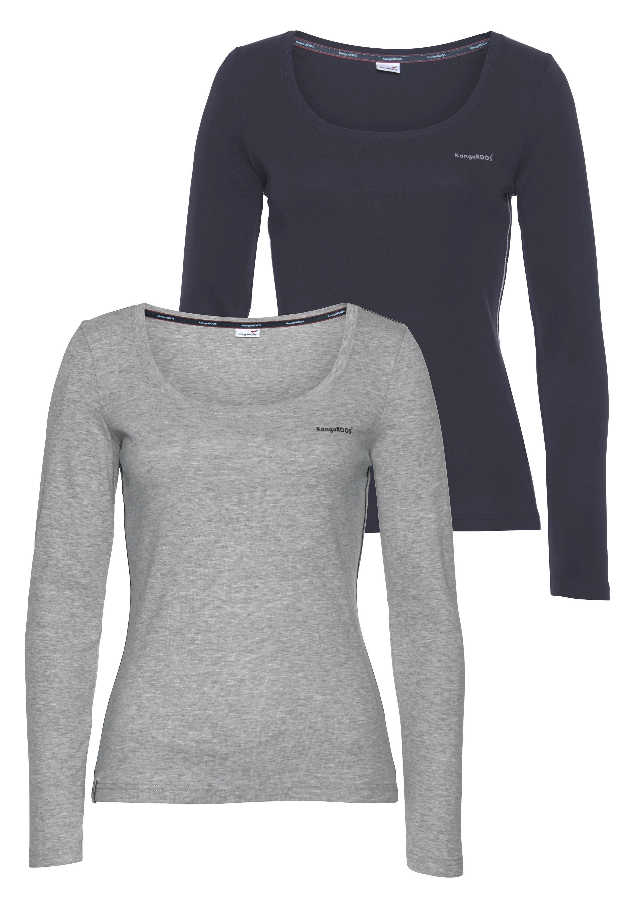 KangaROOS Shirt met lange mouwen Lange mouwen, effen of gemêleerd, ronde hals (2-delig, Set van 2)