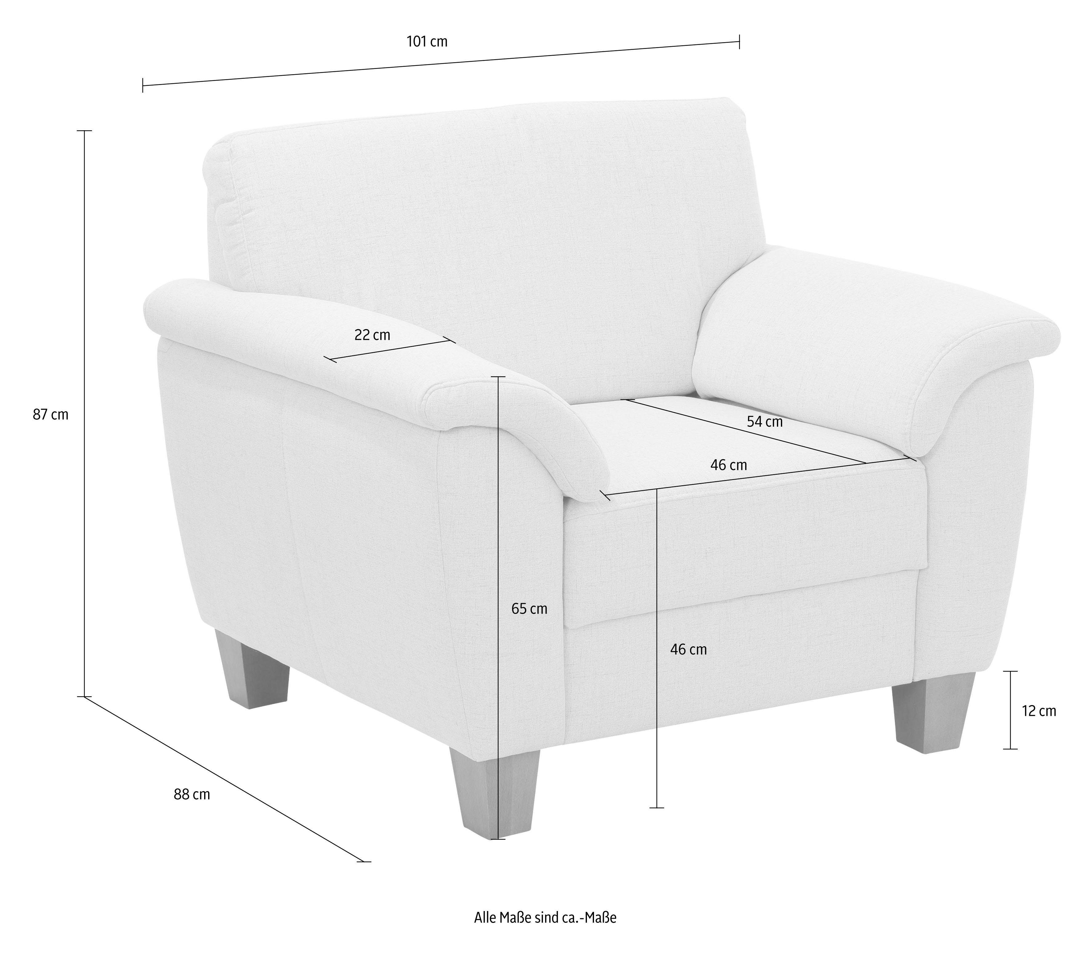 Home affaire Fauteuil Alta met binnenvering en contrastnaad, poten beuken eikenkleur