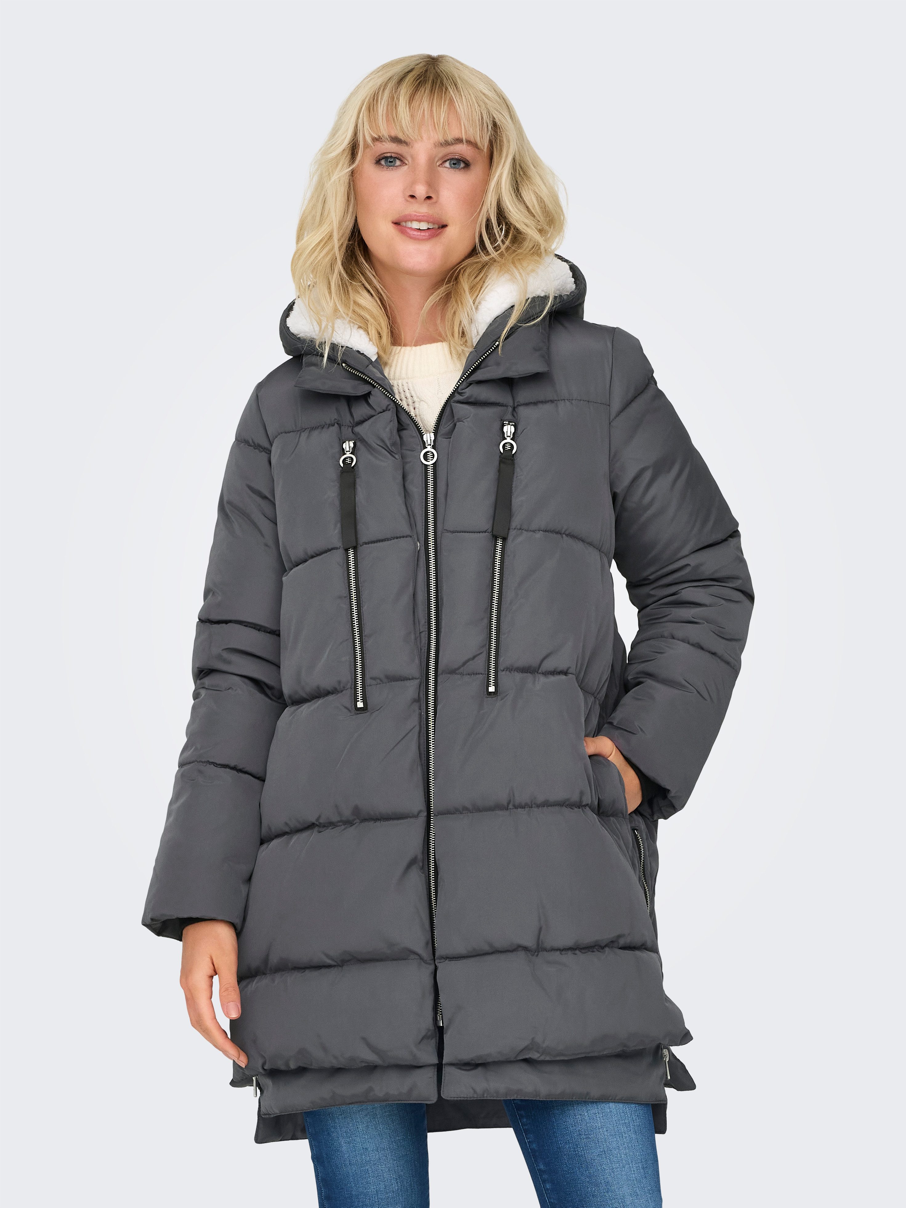 Only Gewatteerde jas ONLNEWNORA LONG PUFFER COAT LIFE CC OTW dames donsjassen maat XS (34) grijs