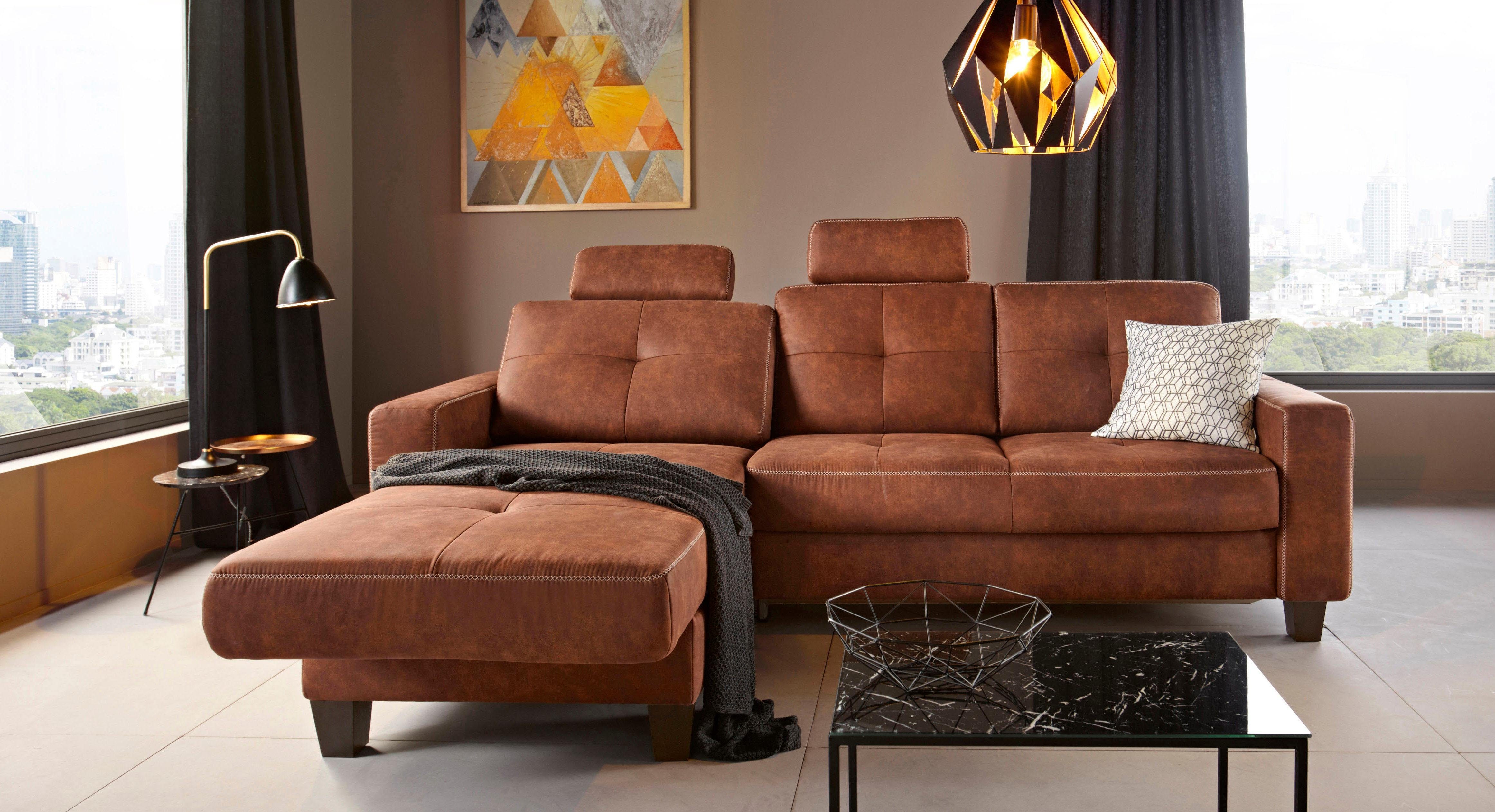 Places of Style Hoekbank Varese L-vorm Kruisnaad in beige