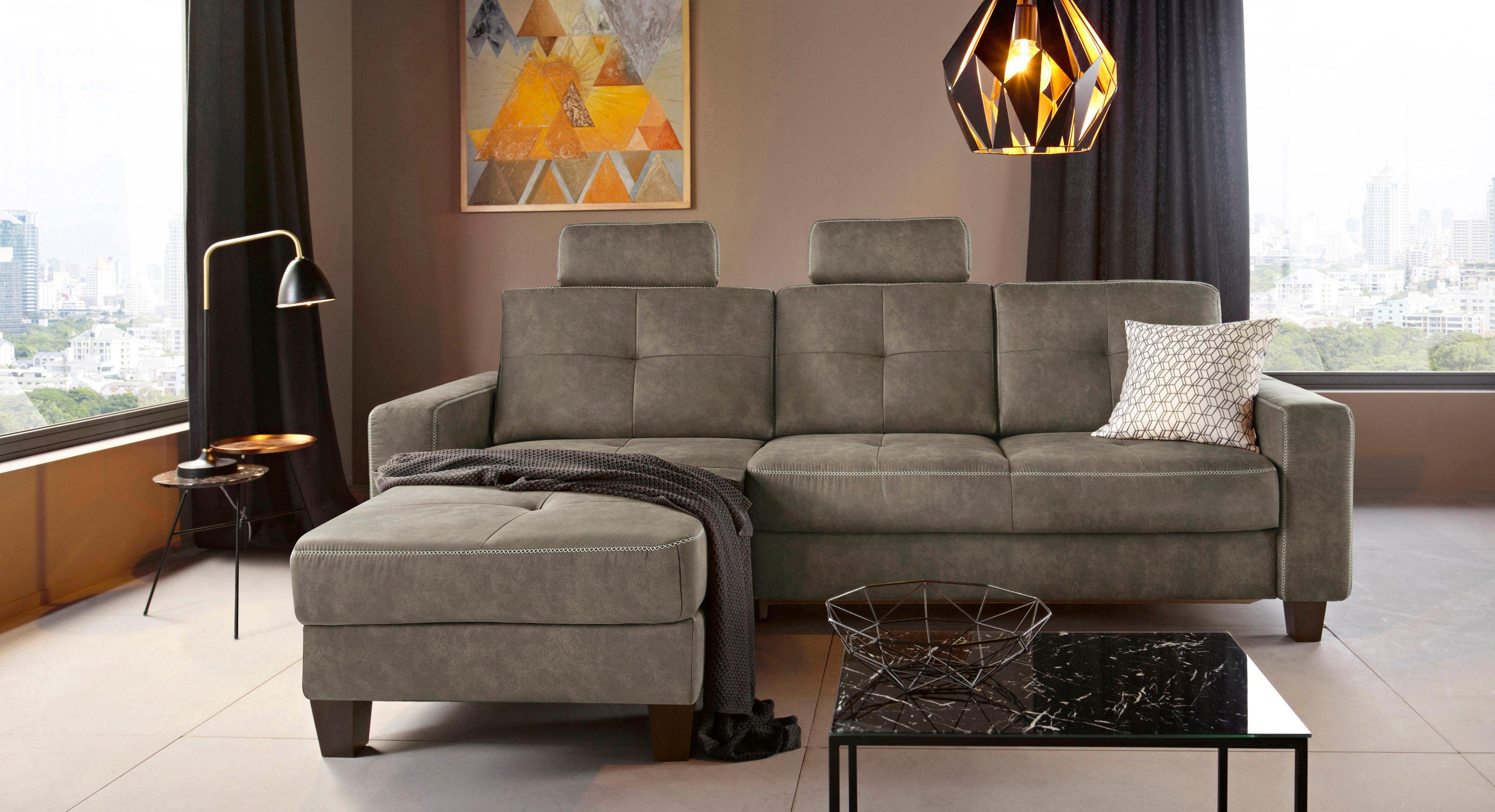 Places of Style Hoekbank Varese L-vorm Kruisnaad in beige