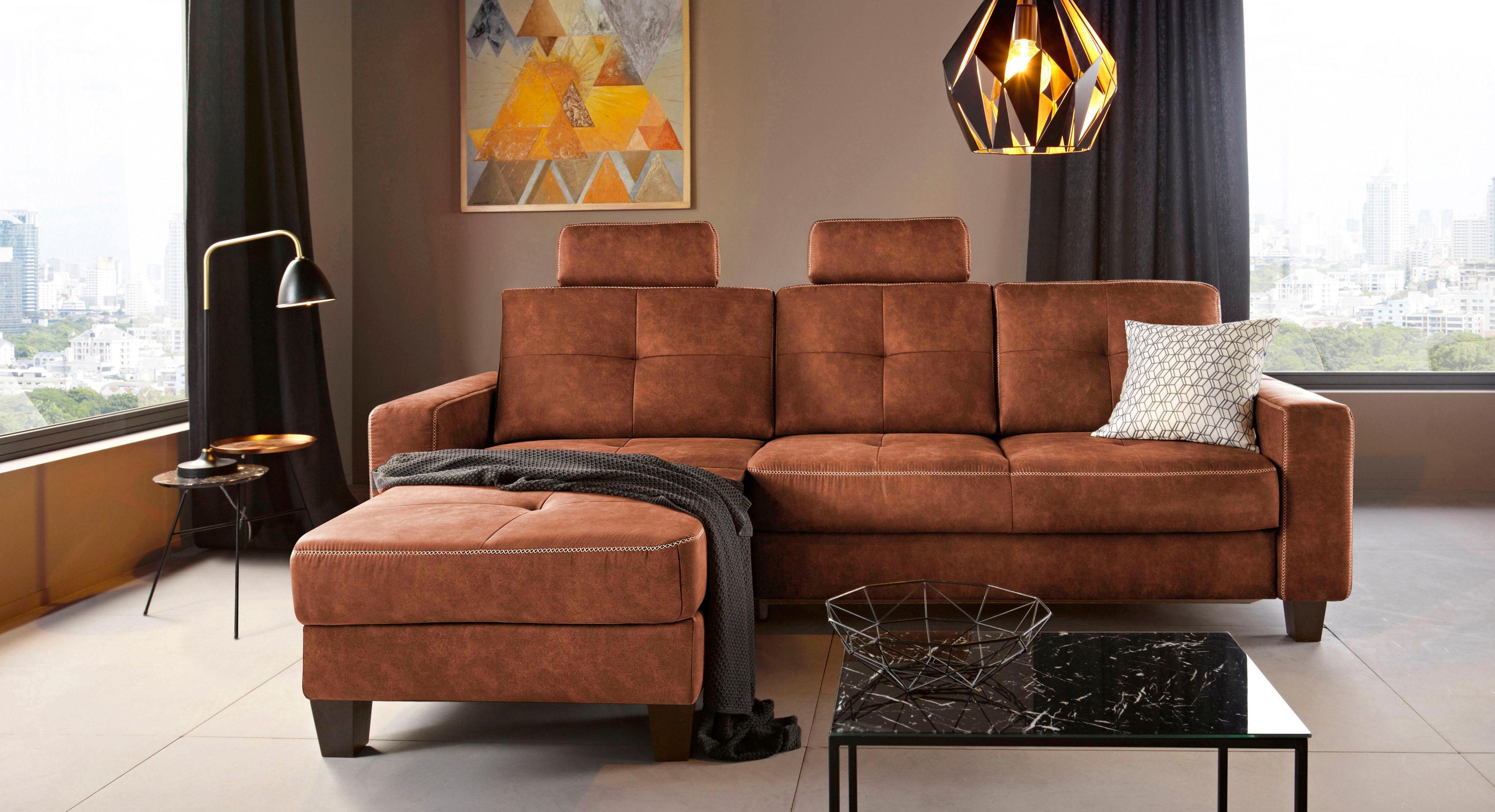 Places of Style Hoekbank Varese L-vorm Kruisnaad in beige