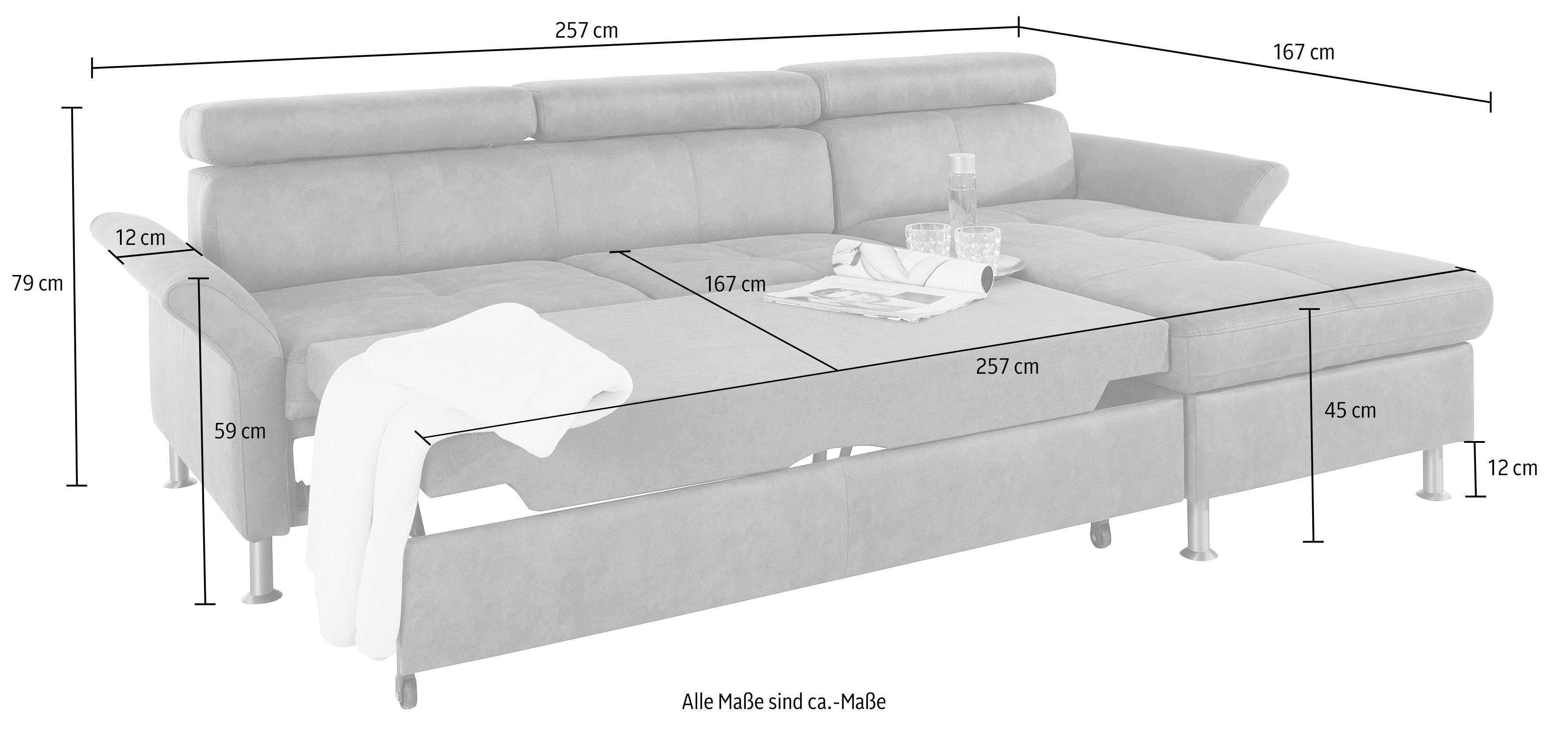 exxpo - sofa fashion Hoekbank Maretto, comfortabel en handig, L-vorm inclusief verstelbare hoofd- en rugleuning, naar keuze met slaapfunctie