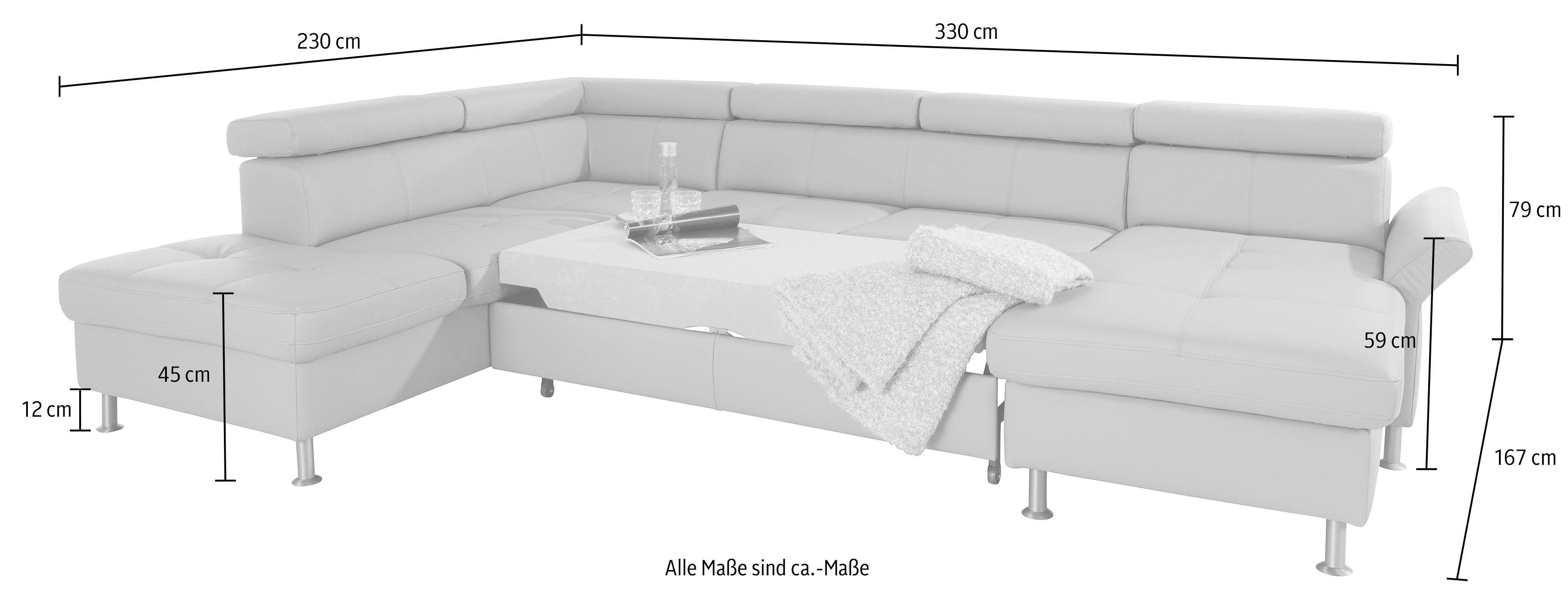 exxpo - sofa fashion Zithoek Maretto, comfortabel en handig, uitgebreide zittingstikking, U-vorm inclusief hoofdeindeverstelling voor meer zitcomfort, optioneel bedfunctie