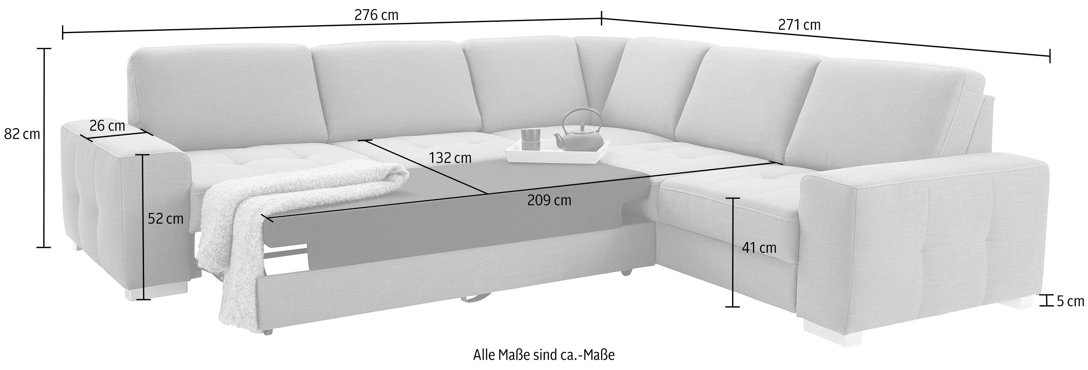 sit&more Hoekbank Santorini L-vorm met binnenvering en zitdiepteverstelling, naar keuze met slaapfunctie