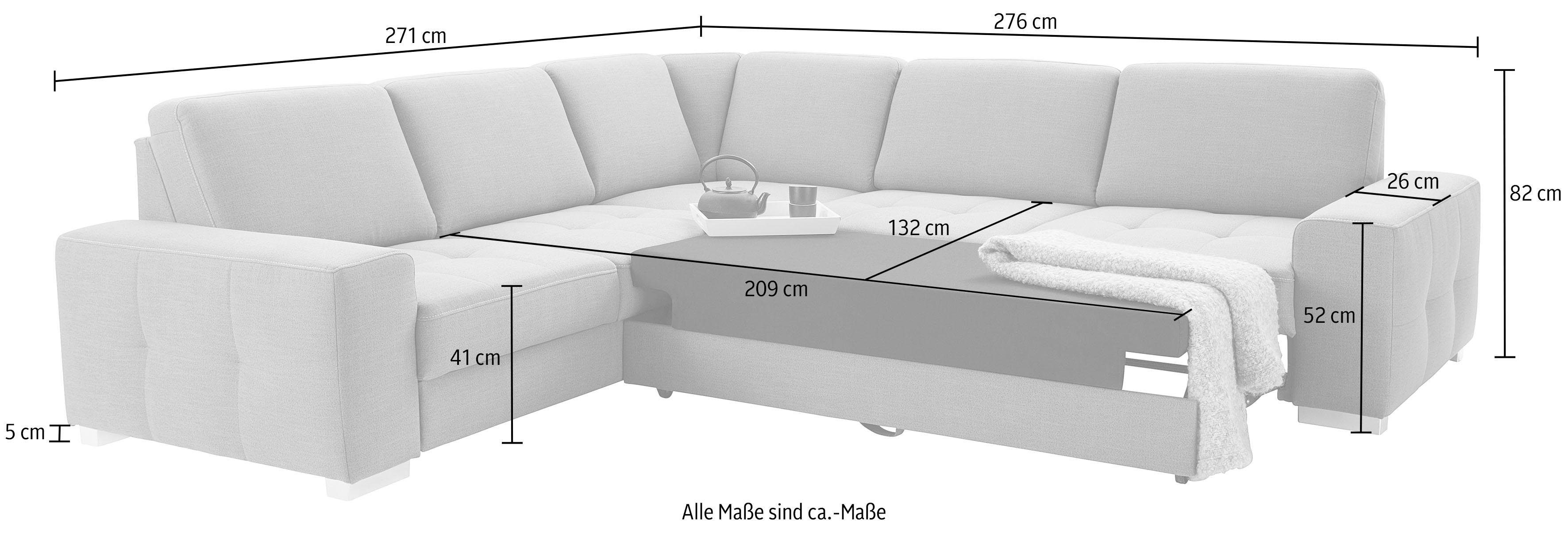 sit&more Hoekbank Santorini L-vorm met binnenvering en zitdiepteverstelling, naar keuze met slaapfunctie