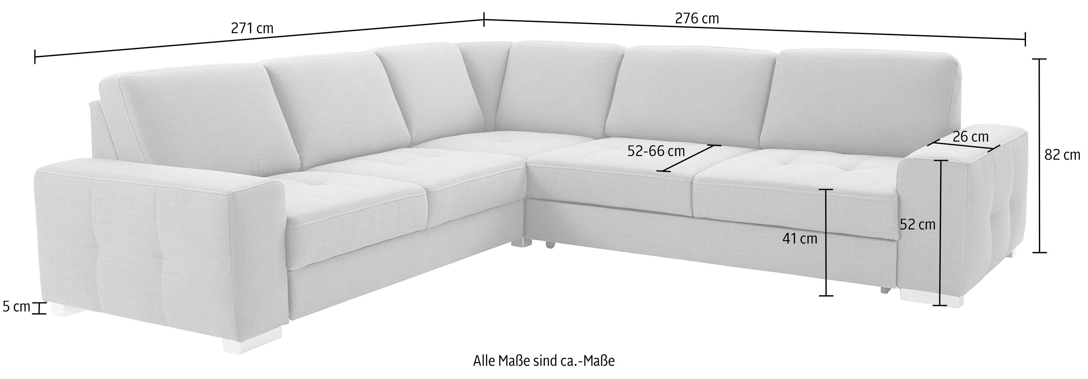 sit&more Hoekbank Santorini L-vorm met binnenvering en zitdiepteverstelling, naar keuze met slaapfunctie