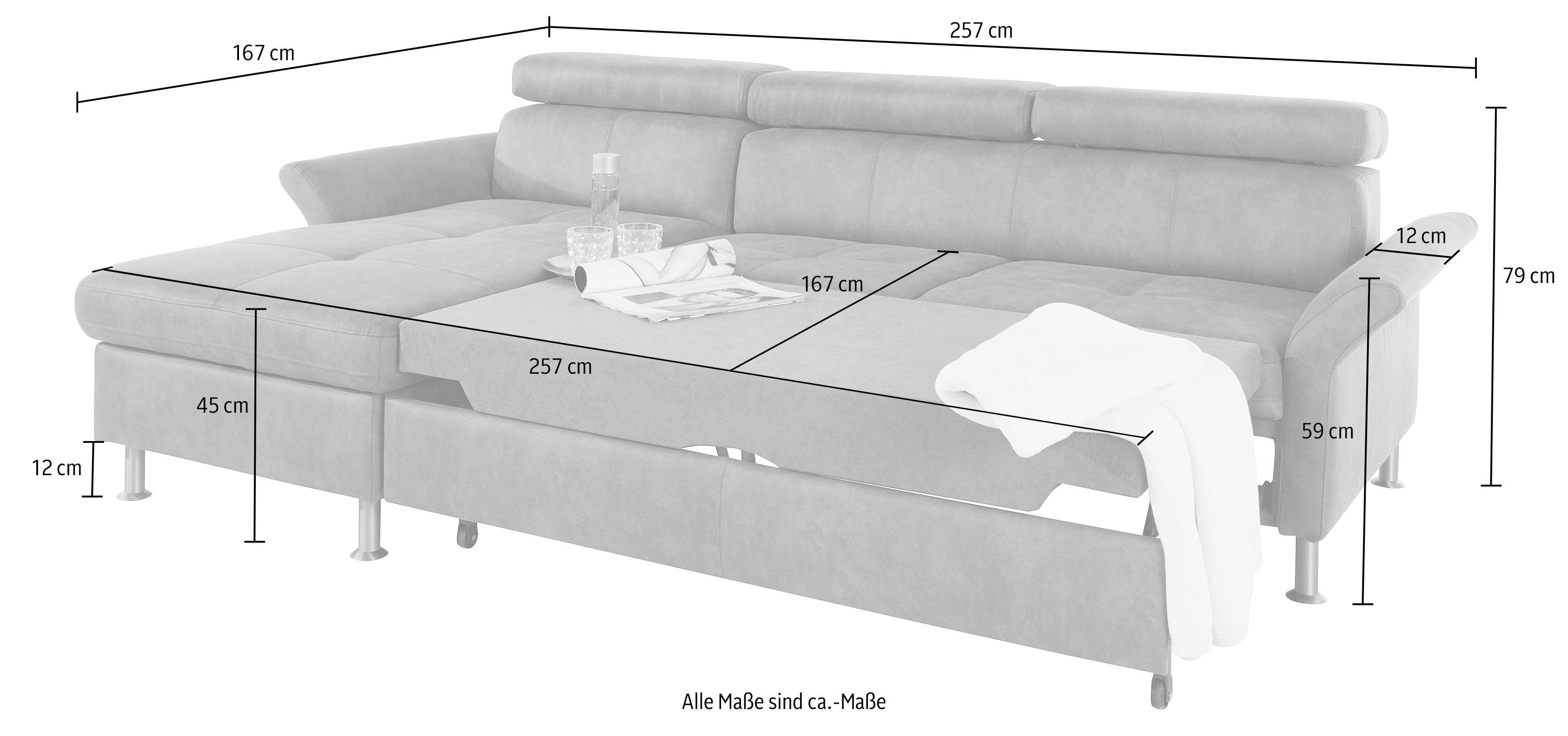 exxpo - sofa fashion Hoekbank Maretto, comfortabel en handig, L-vorm inclusief verstelbare hoofd- en rugleuning, naar keuze met slaapfunctie
