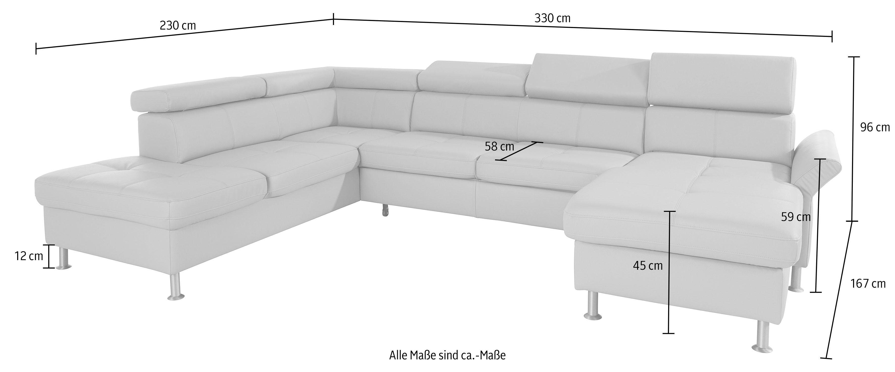 exxpo - sofa fashion Zithoek Maretto, comfortabel en handig, uitgebreide zittingstikking, U-vorm inclusief hoofdeindeverstelling voor meer zitcomfort, optioneel bedfunctie