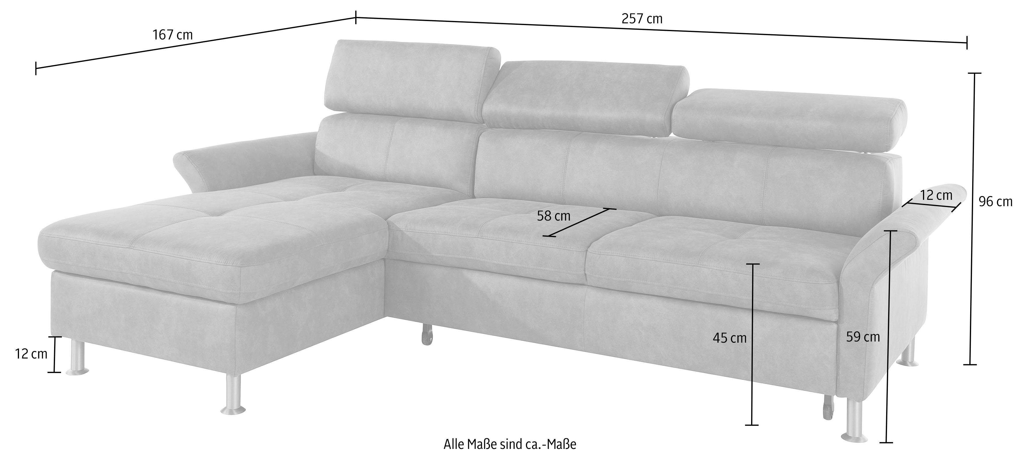 exxpo - sofa fashion Hoekbank Maretto, comfortabel en handig, L-vorm inclusief verstelbare hoofd- en rugleuning, naar keuze met slaapfunctie