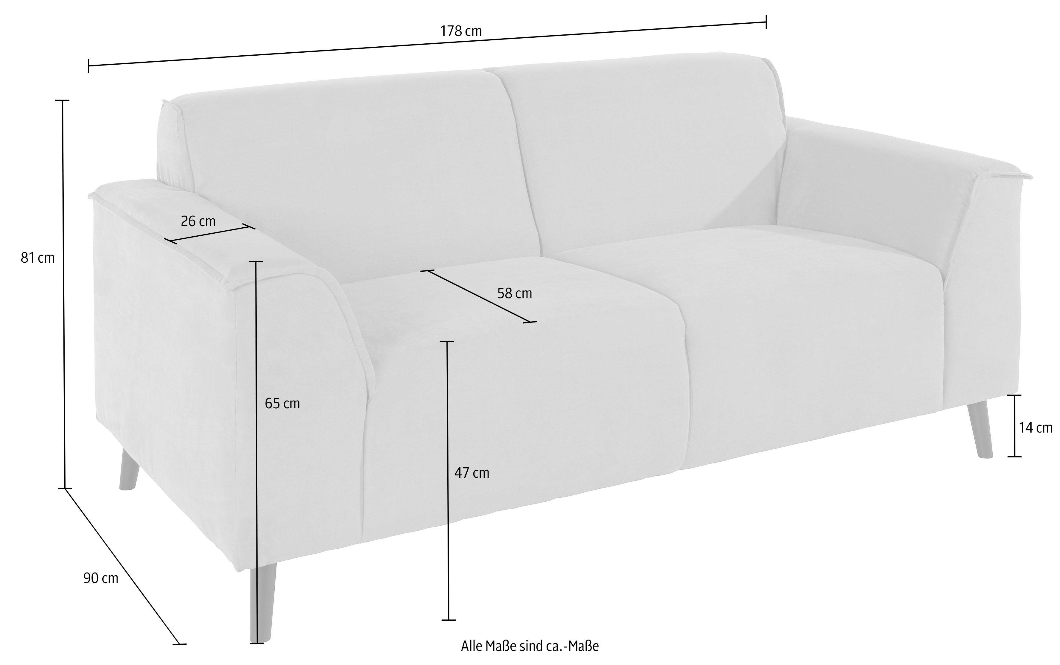 DOMO collection 2-zitsbank Amora, inclusief comfortabele veren voor meer zitcomfort