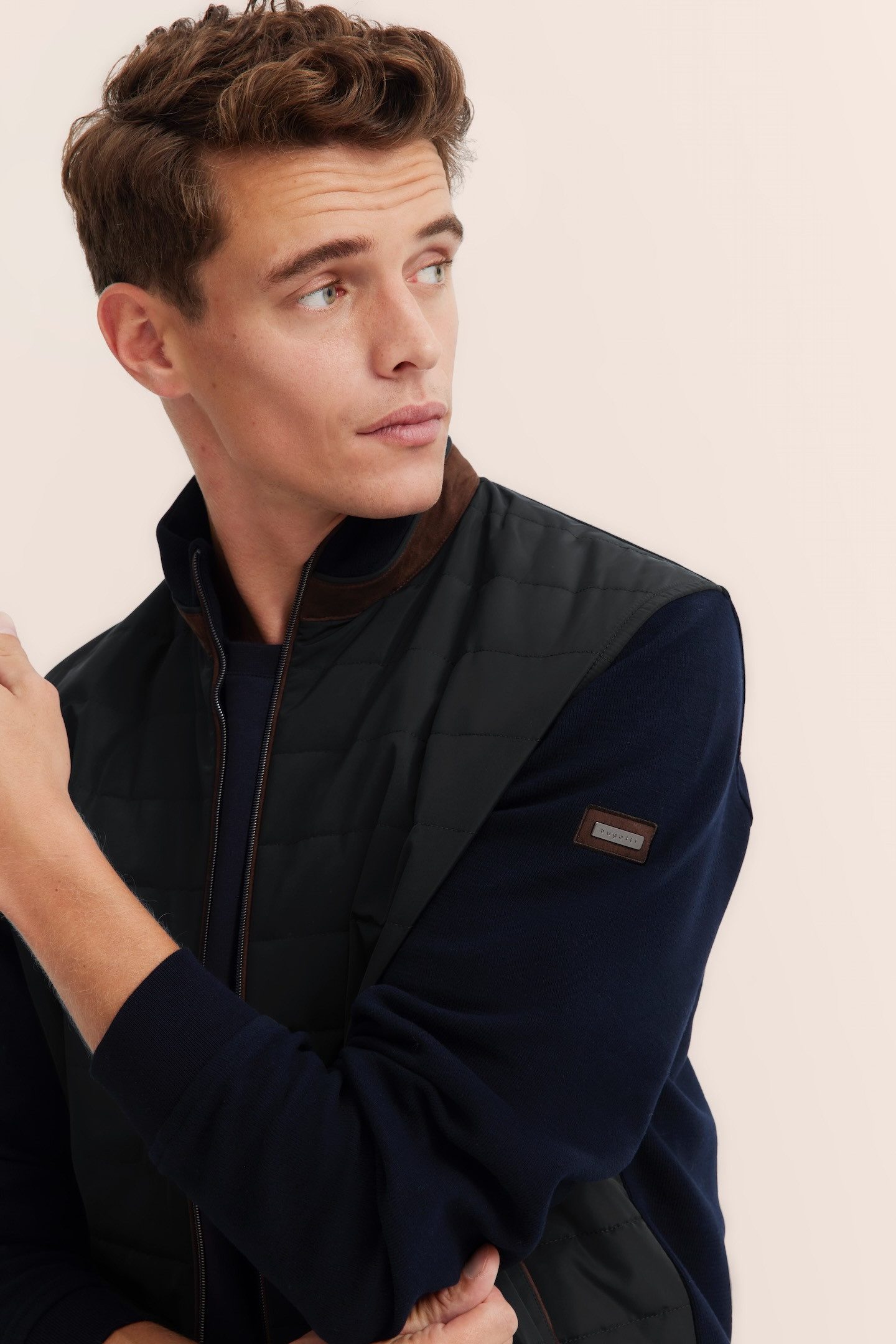 Bugatti Sweatvest met materialenmix