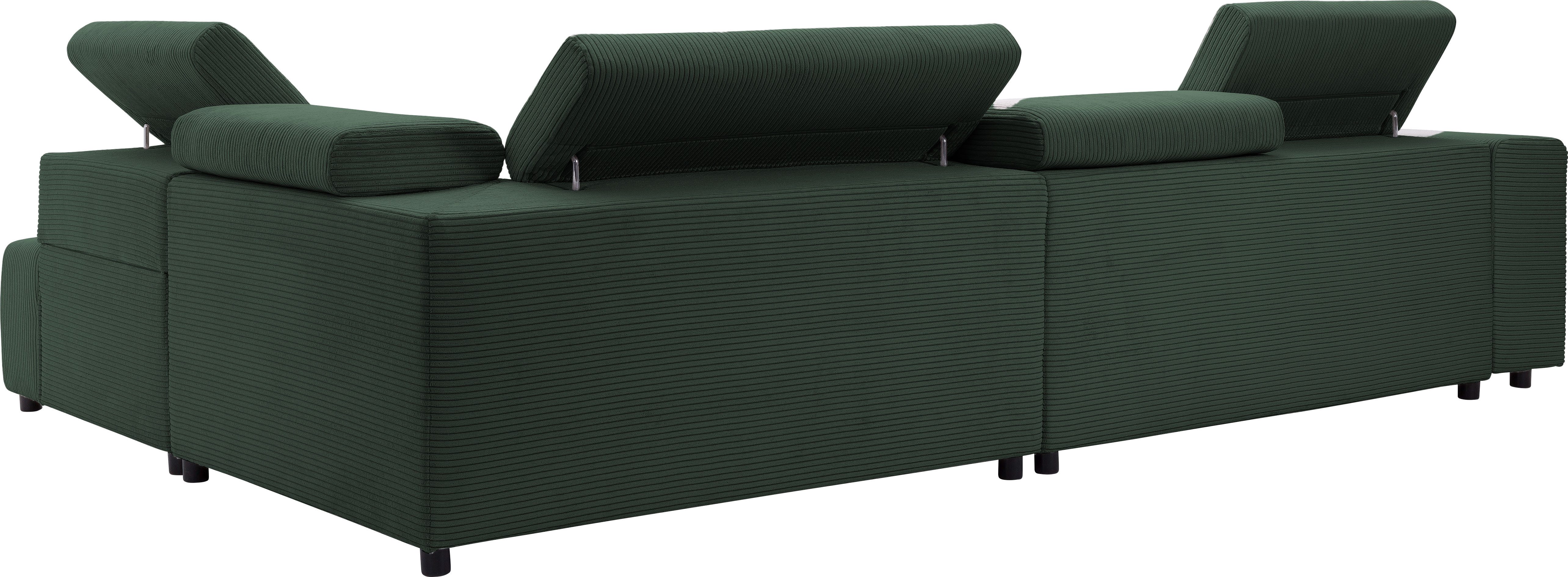 exxpo - sofa fashion Hoekbank VITTORIO met comfortfuncties, comfortabel en modern, cord, L-vorm incl. hoofdsteun- en zitdiepteverstelling, optioneel met bedfunctie