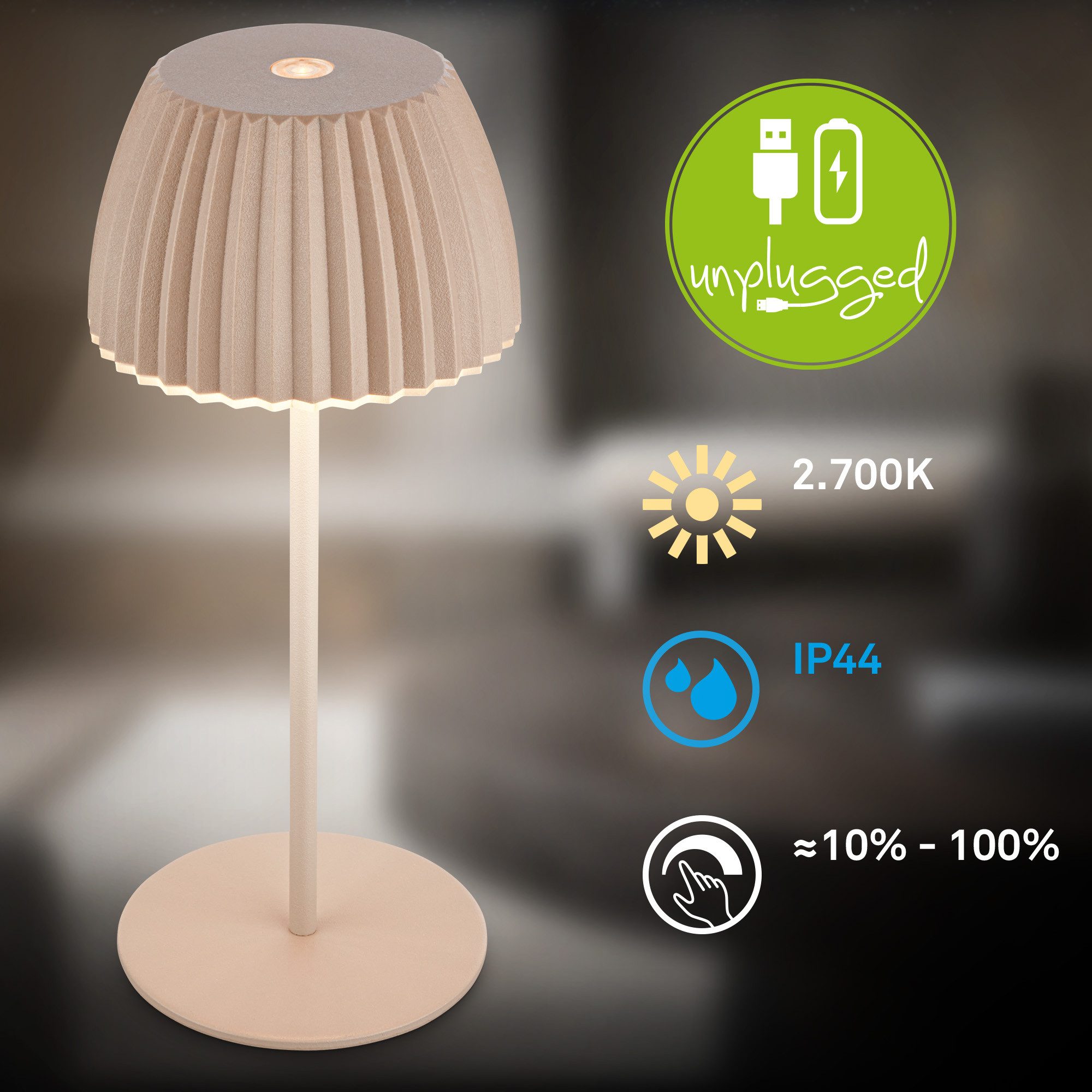 Briloner Leuchten Led-tafellamp Accu LED tafellamp, mini, beige
