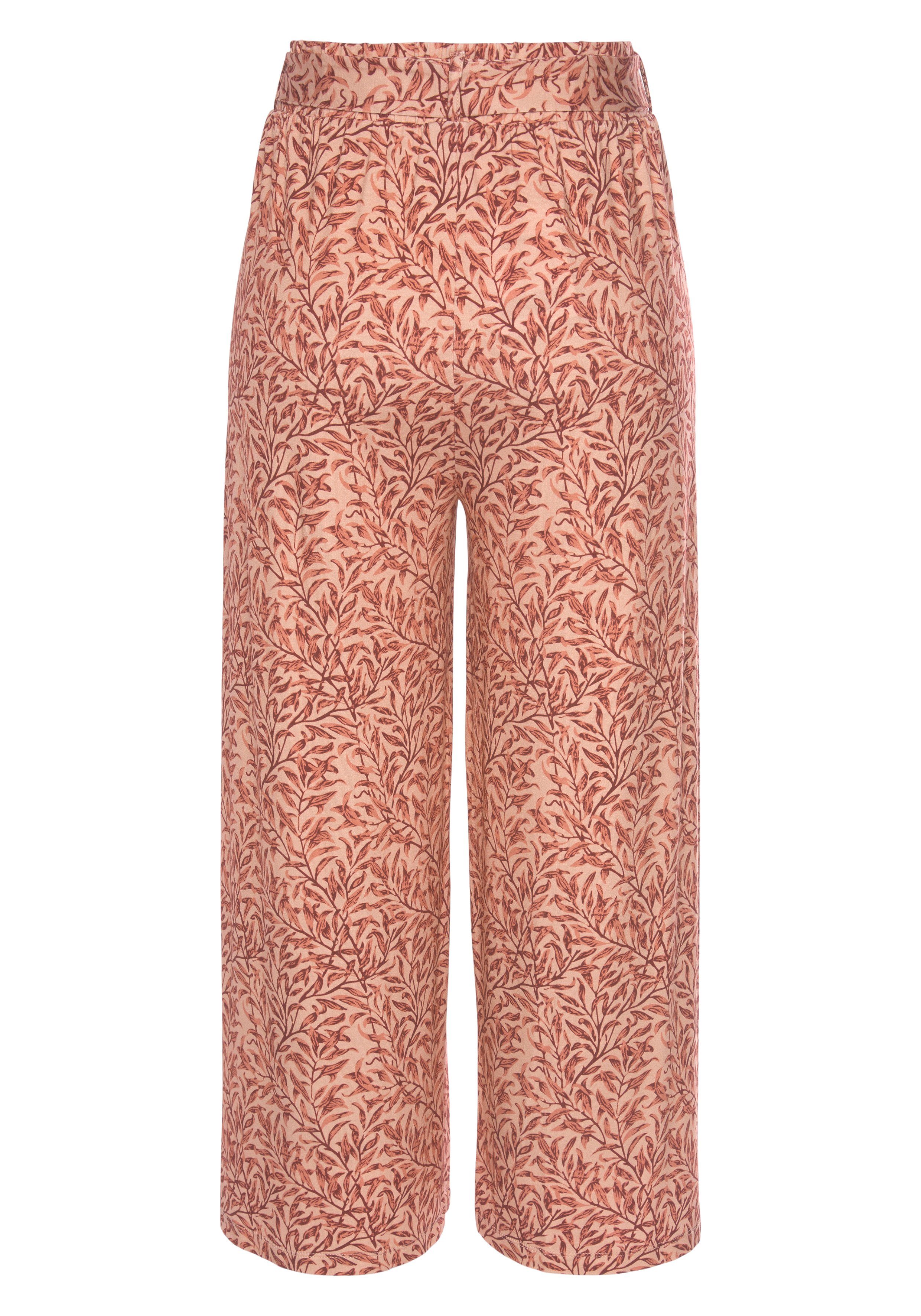 Beachtime Culotte met bladprint en striklint, luchtige lichtgewicht zomerbroek (Met een bindceintuur)