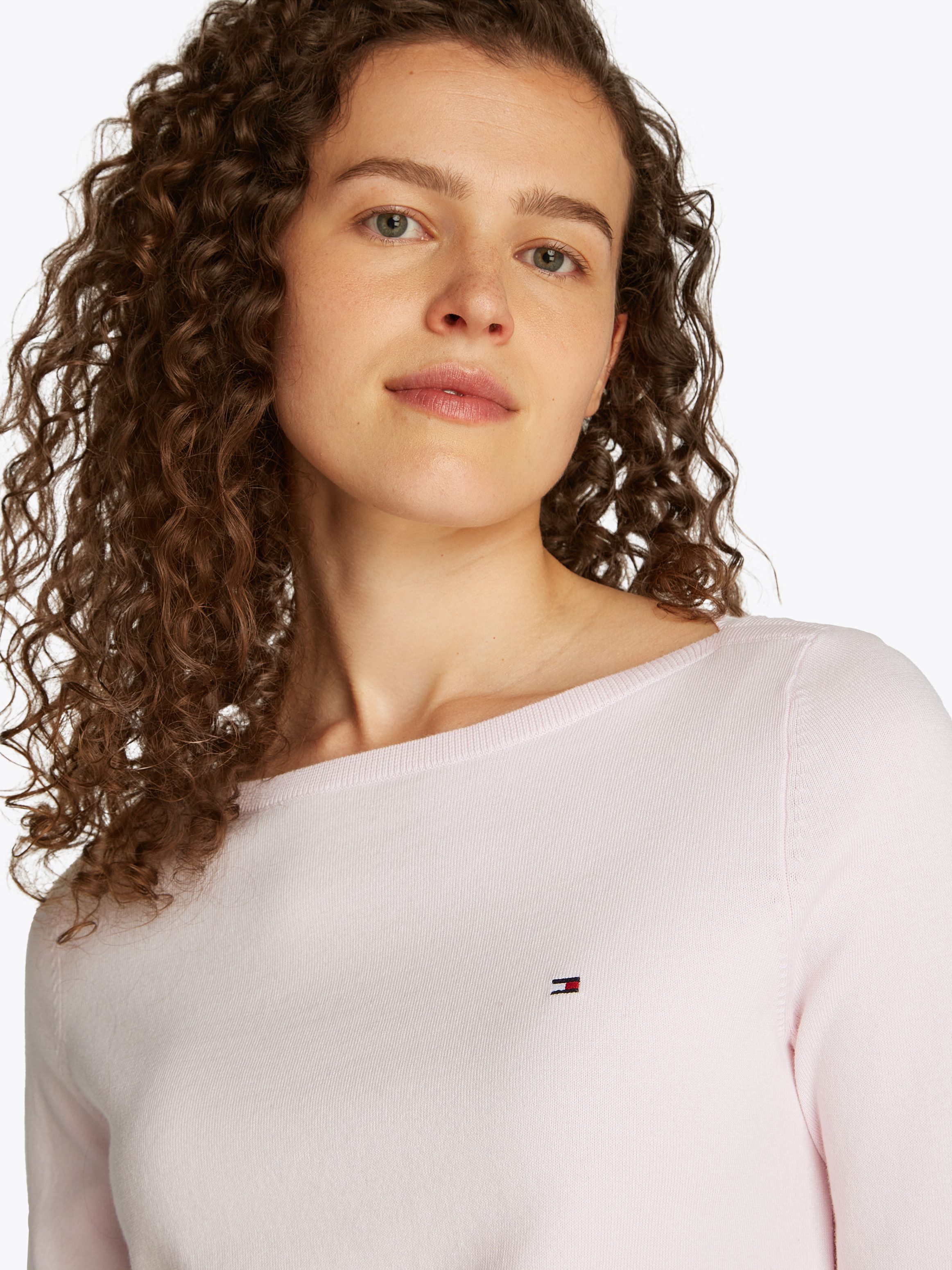 Tommy Hilfiger Gebreide trui CO JERSEY STITCH BOAT-NK SWEATER met -merklabel op de mouw