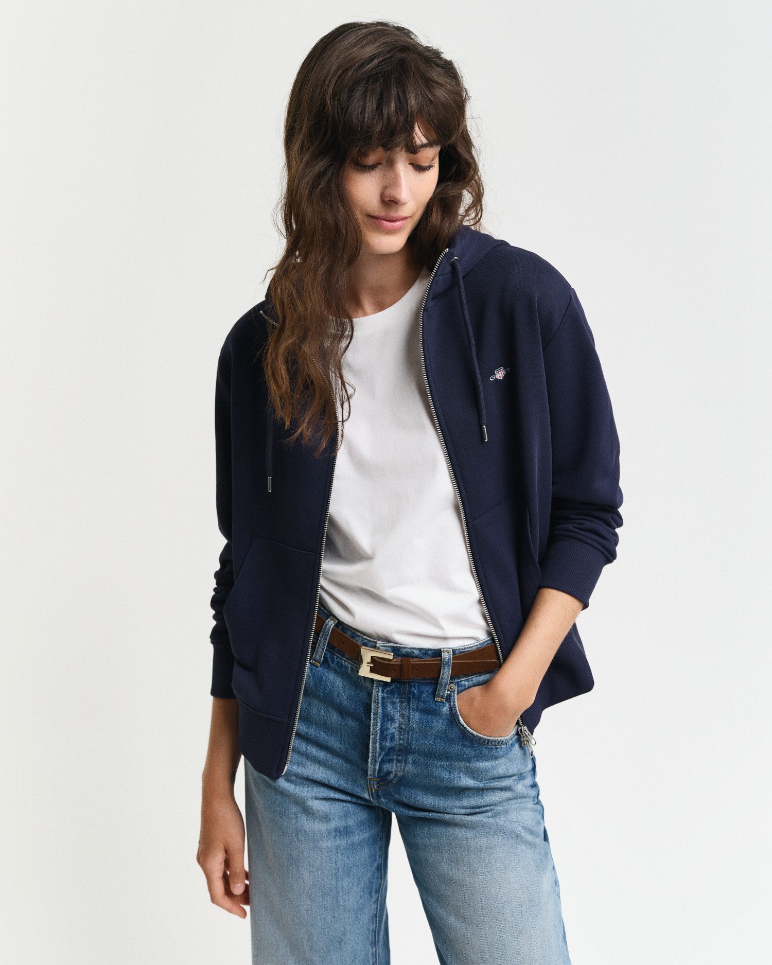 Gant Capuchonsweatvest SHIELD ZIP HOODIE Grafische GANT-borduursel op de borst